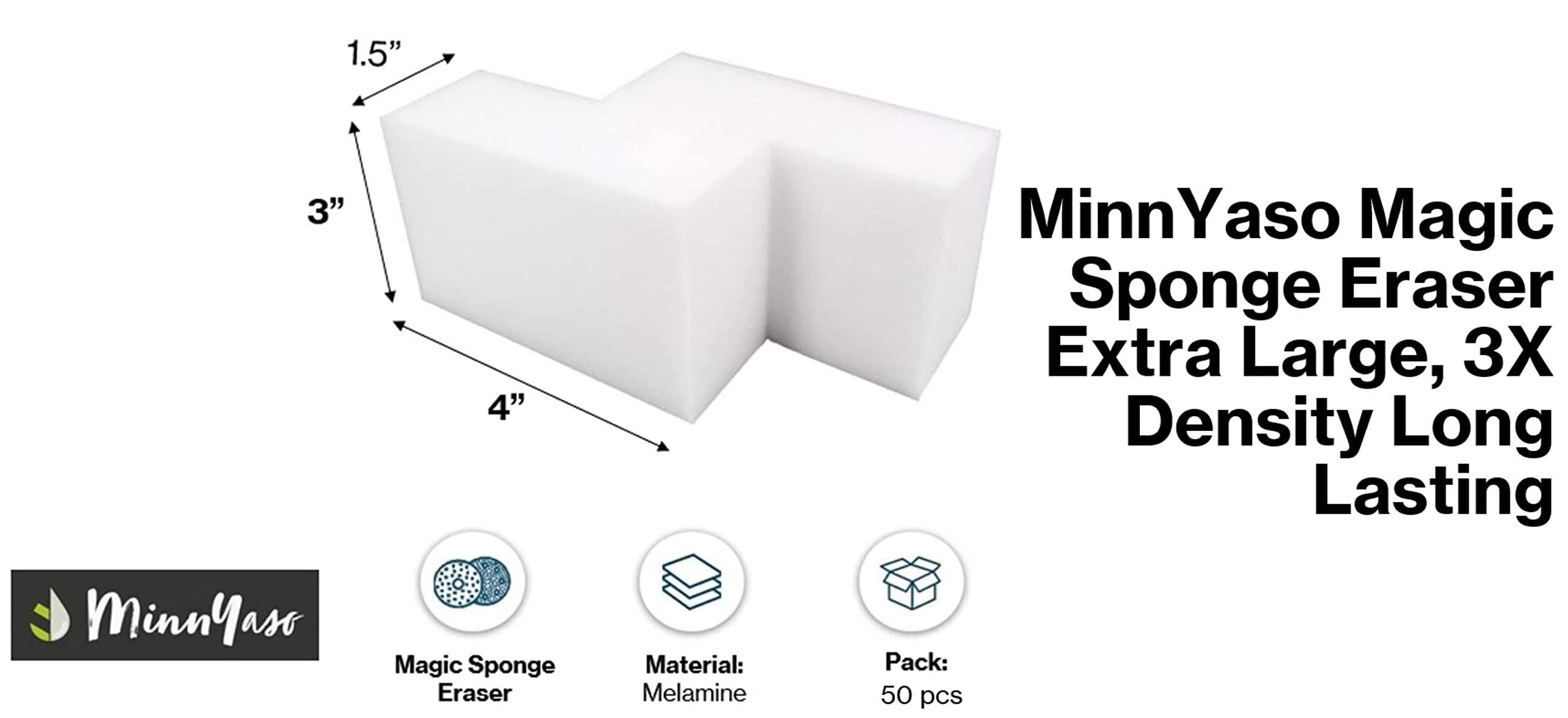 MinnYaso 50 Pack Magic Sponge Eraser Extra Large Extra Thick Long Lasting, Premium Magic Erasing Sponges in Bulk - Multi Surface Power Eraser Cleaning Pads Kitchen, Bathtub, Floor, Baseboard, Bathroom, Walls