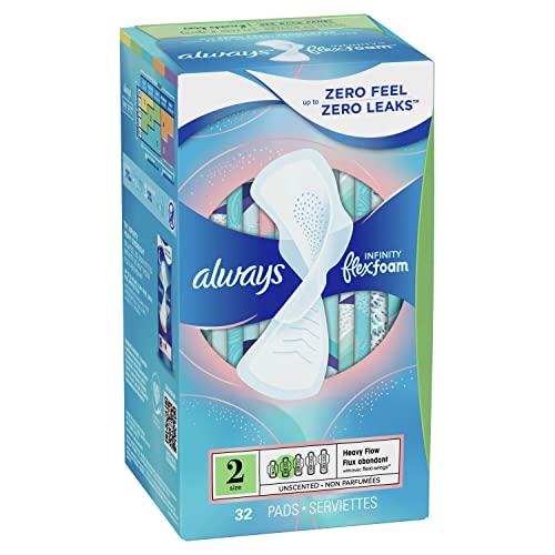 Always Always Infinity Feminine Pads for Women, Size 2 Heavy, with wings, unscented, 32ct