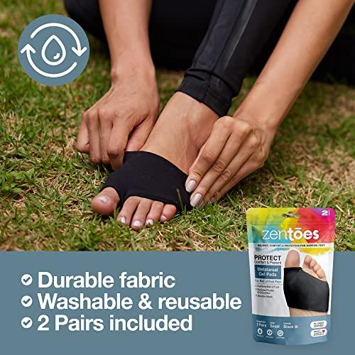 ZenToes ZenToes Metatarsal Pads for Men and Women - Ball of Foot Pain Relief Cushions for Sesamoiditis, Metatarsalgia, Morton's Neuroma - 2 Pairs Fabric Sleeves with Gel Inserts (Small, Black)