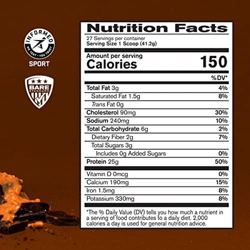 BARE PERFORMANCE NUTRITION BARE PERFORMANCE NUTRITION, BPN Whey Protein + Casein Protein Powder Blend, Chocolate Peanut Butter, 25g Protein per Serving Supports Lean Muscle Recovery, 27 Servings, Third Party Tested