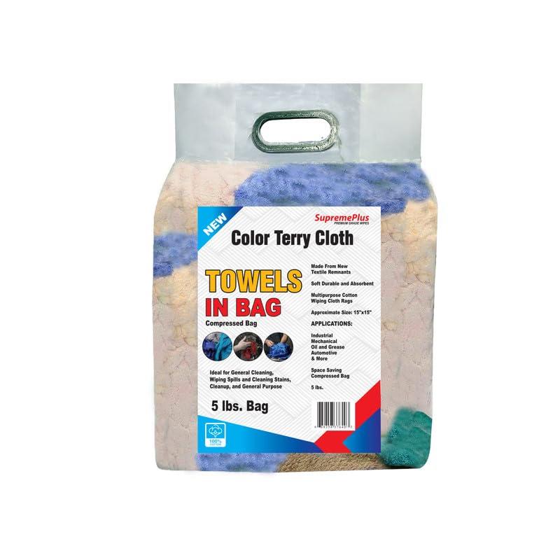 SupremePlus SupremePlus Premium Color Terry Cloth Towel Rags - Shop Heavy Duty Cleaning Rag Towels in Bag for Housekeeping, Restaurant & Commerical Company, Wipes House, Kitchen, Bathroom & Garage (5 lbs. Bag)