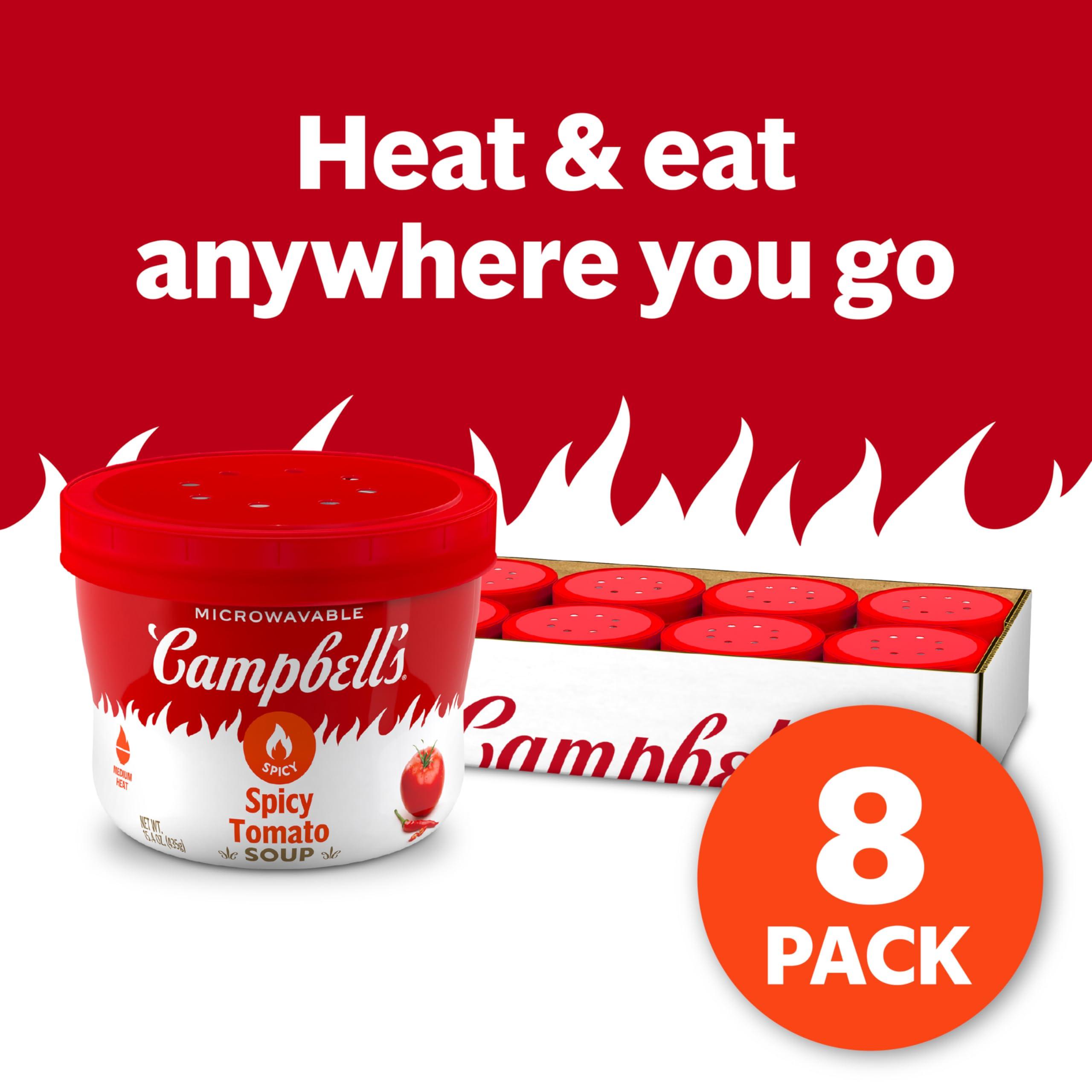 Campbell\'s Campbells Spicy Tomato Soup, 15.4 oz Microwavable Bowl (Pack of 8)