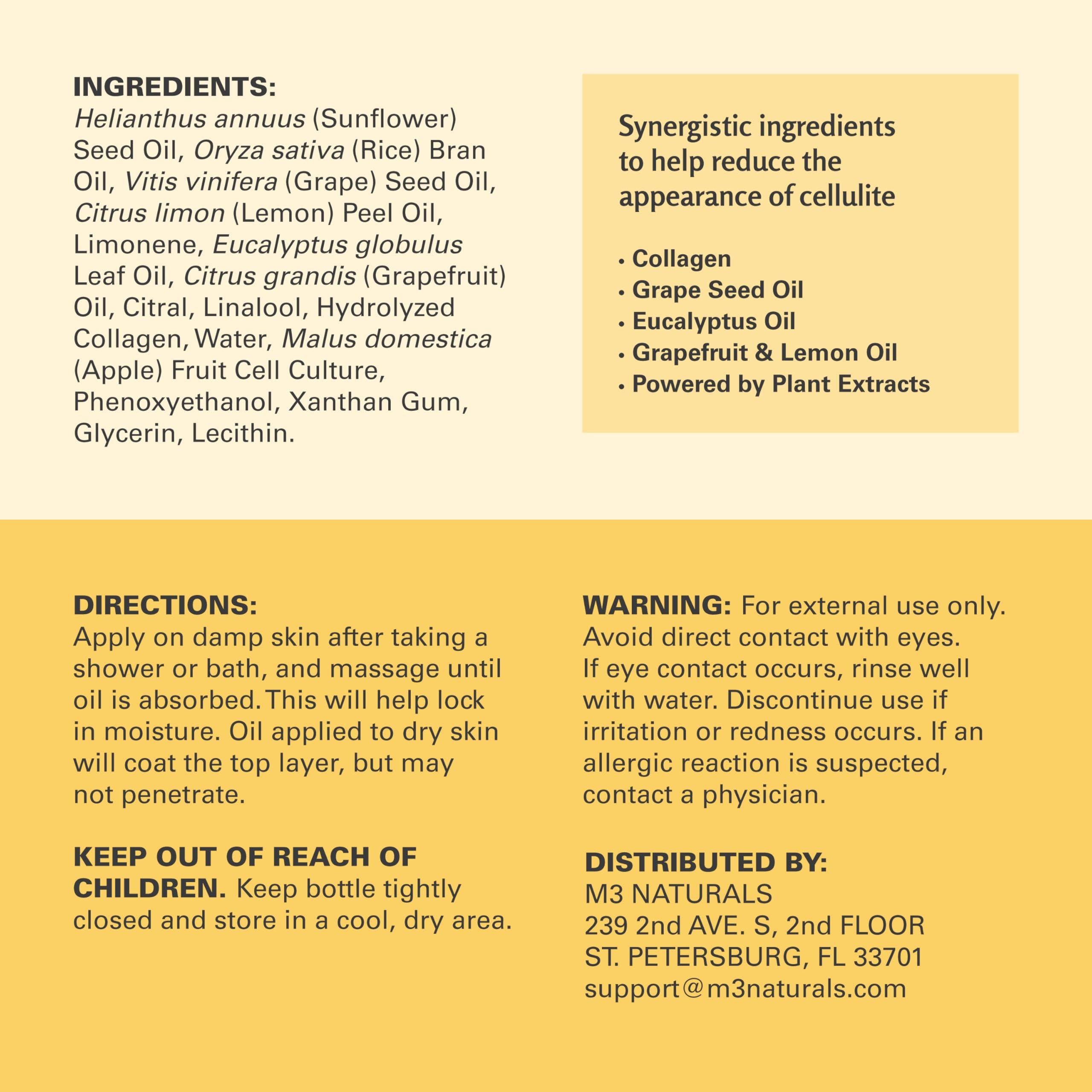 M3 Naturals Anti-Cellulite Massage Oil, 2 Pack, Collagen and Stem Cell Skin Tightening Therapy for Women, 8 Fl Oz Each by M3 Naturals