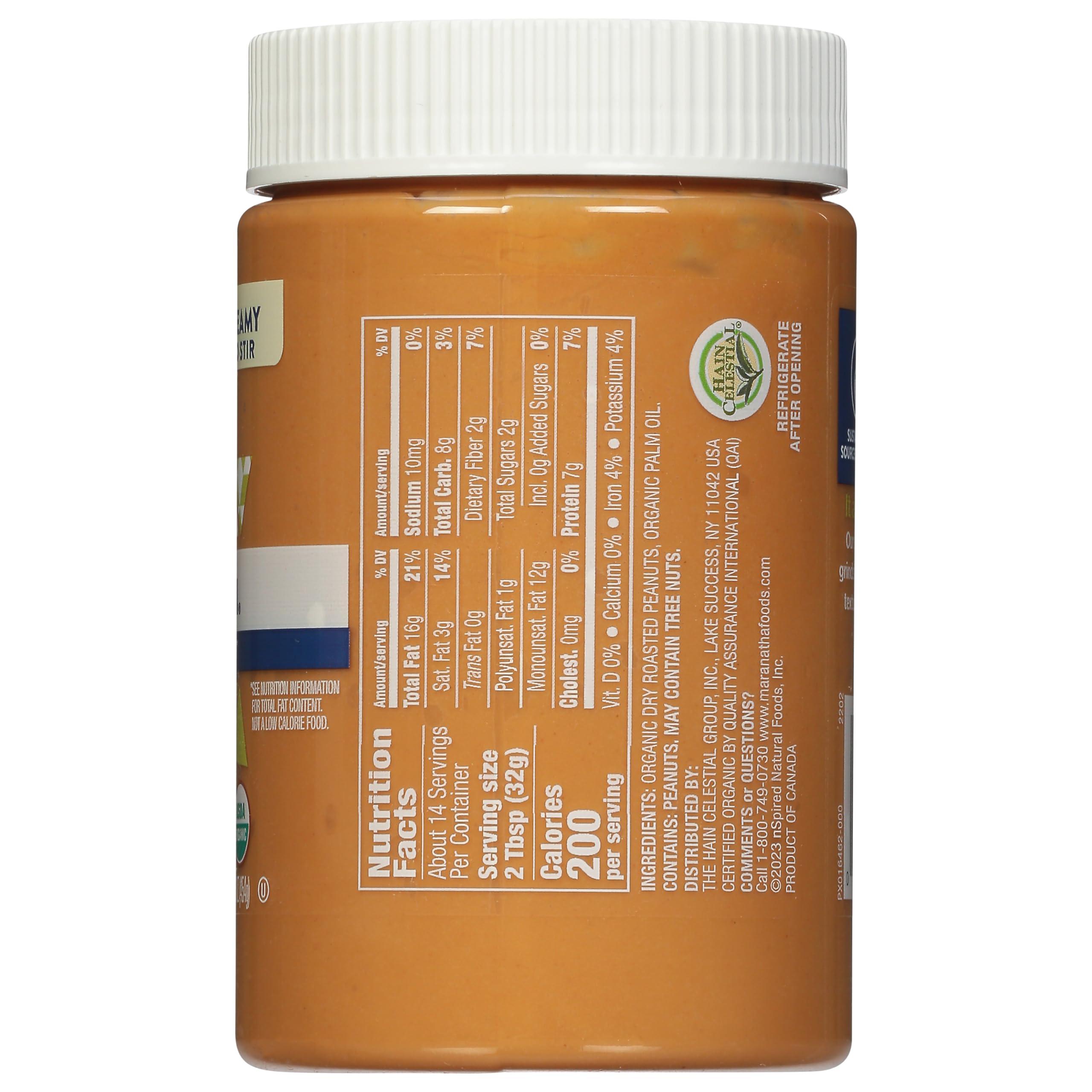 MARANATHA MaraNatha Organic Creamy Peanut Butter Spread, No Stir, No Sugar or Salt Added, 16 Ounce Jar