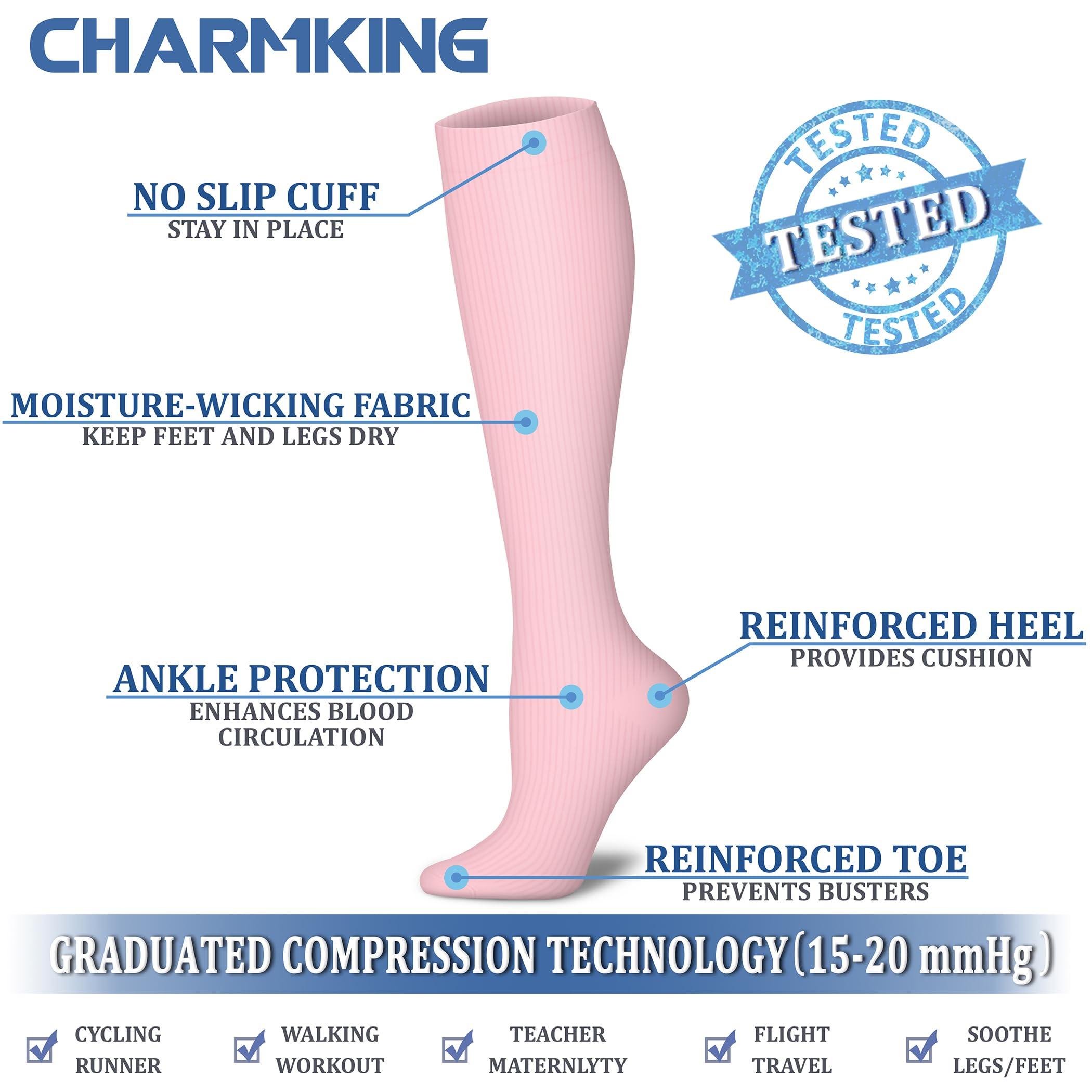 CHARMKING CHARMKING Compression Socks for Women & Men Circulation 8 Pairs 15-20 mmHg is BEST Graduated for Nurses, Support, Athletics, Cycling, Running, Flight Travel, Pregnancy Boost Performance(Multi 46,L/XL)