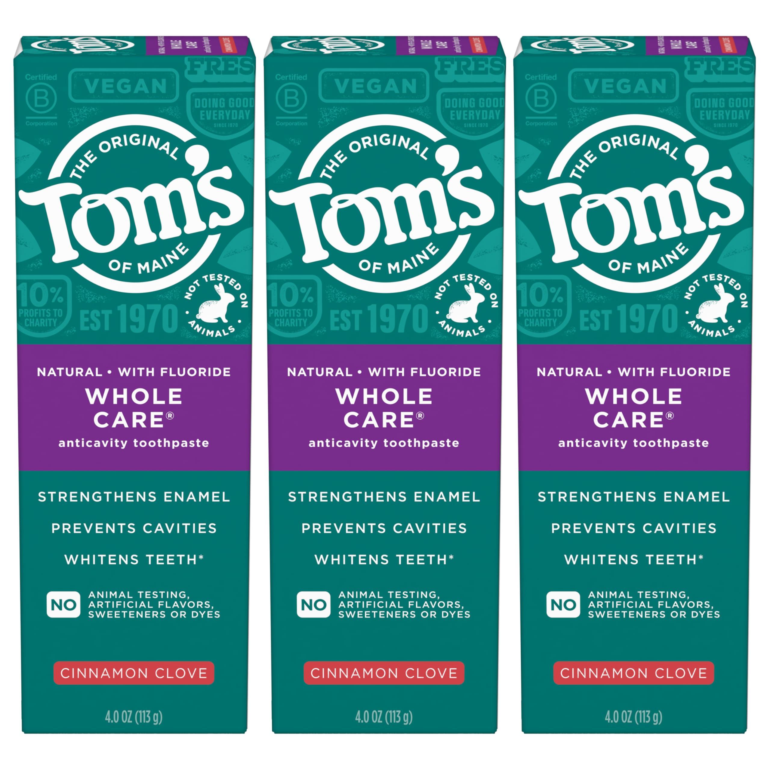 Tom's of Maine Tom's of Maine Whole Care Natural Toothpaste with Fluoride, Cinnamon Clove, 4.0 oz. 3-Pack (Packaging May Vary)