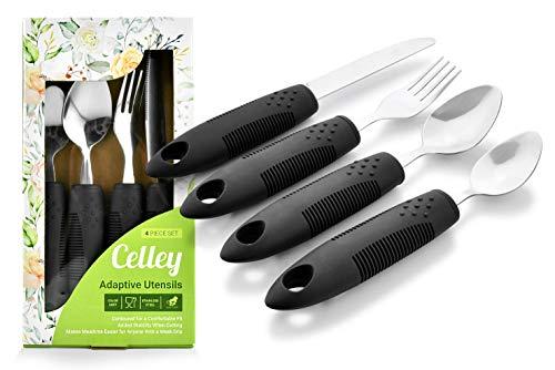 Celley Celley Adaptive Utensils for Elderly, Arthritis, Parkinsons and Handicapped, Non-Weighted, 4 Pcs Set