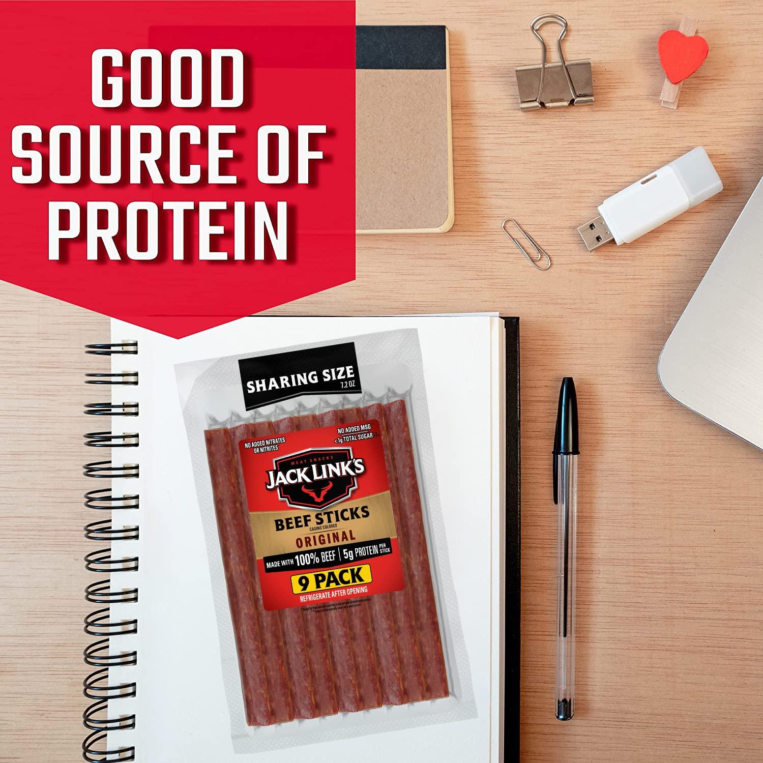Jack Link's Jack Link's Beef Sticks, Original – Protein Snack, Meat Stick, Made with 100% Beef, No Added MSG** – 7.2 Oz.