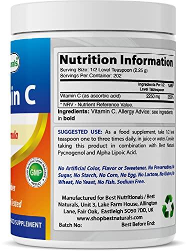 Best Naturals Best Naturals 100% Pure Vitamin C Powder Non-GMO 1 lb (454 Grams) Powder (Also Called Ascorbic Acid) (1 LB (Pack of 3))
