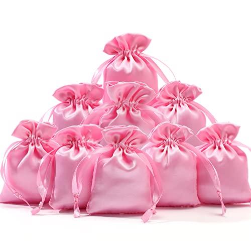 Shappy 50 Pieces 3 x 4 Satin Bags with Drawstring Gift Pouch Mini Jewelry Bags Small Wedding Favor Bags Smooth Soft Satin Fabric Candy Pouches for Baby Shower Decoration (Pink)
