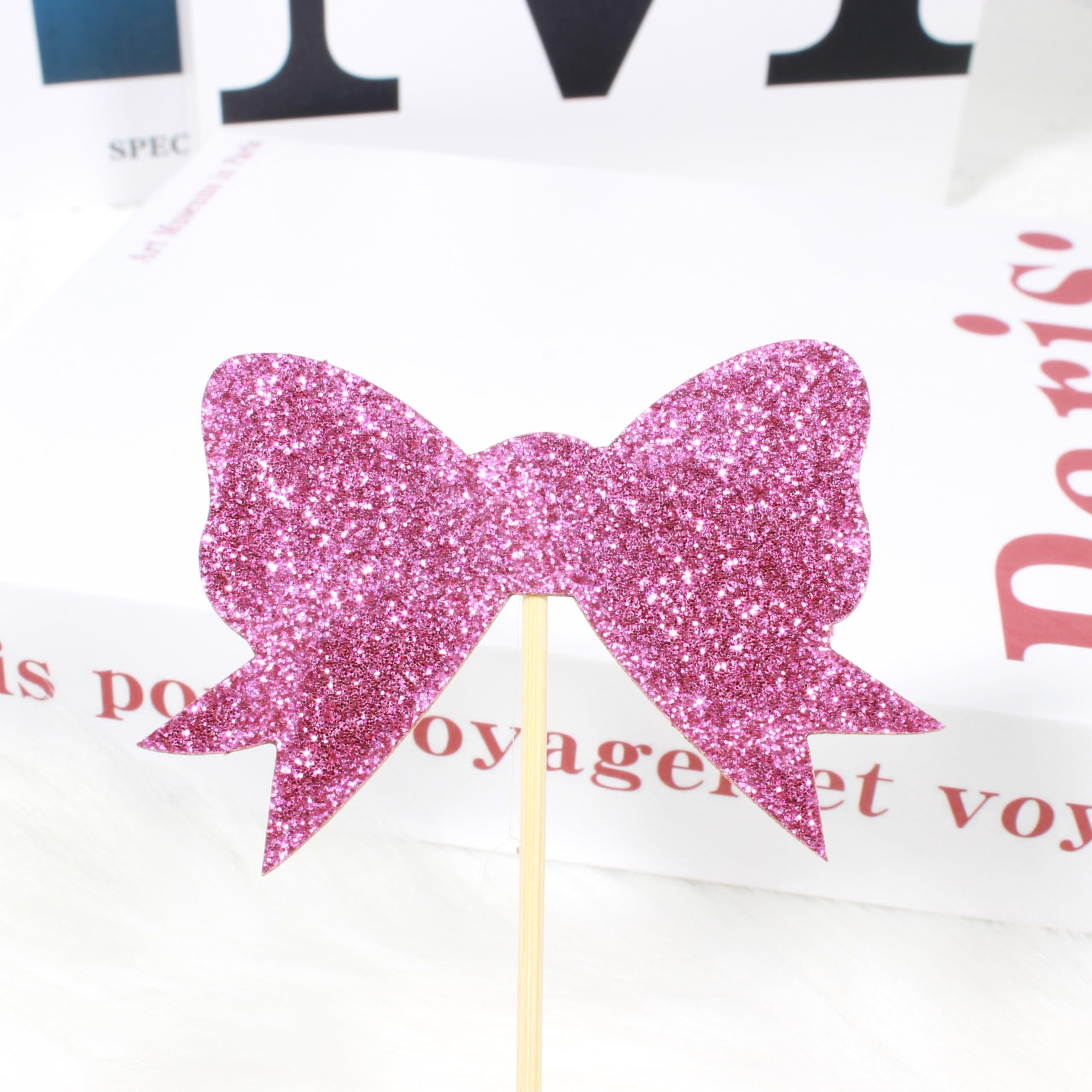 Blopee Blopee Cupcake Toppers, Pink Cupcake Toppers for Birthday Party, Princess Cupcake Toppers for Girls Birthday, 12 pcs Bowknot Cupcake Decorations for Bridal Baby Shower Birthday Wedding Themed Party