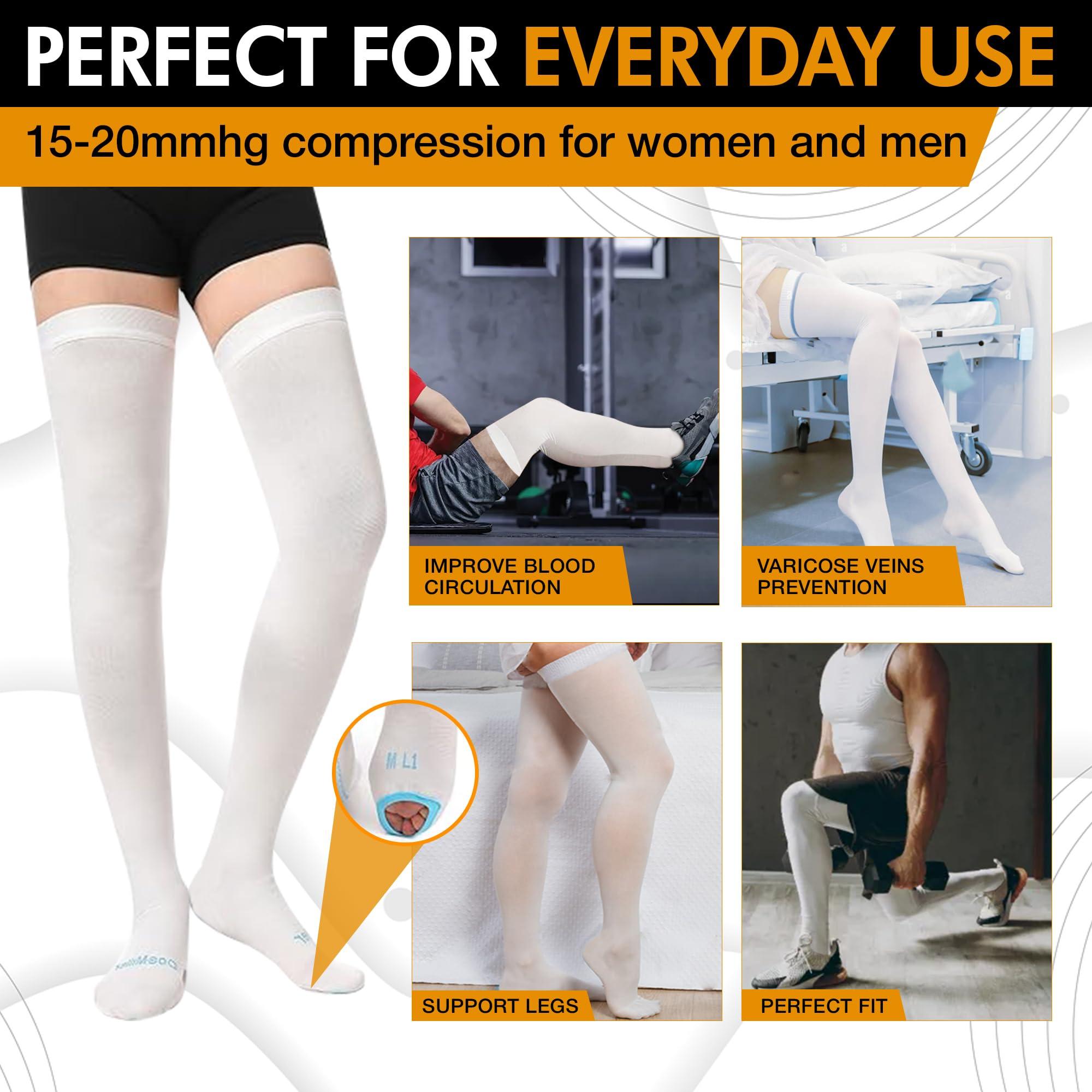 Doc Miller Doc Miller TED Hose Thigh High Anti Embolism Stockings for Women & Men, Hospital Style Surgical Stockings, Plus Size White Compression Socks 15-20mmHg, Support Hose with Inspection Hole Small