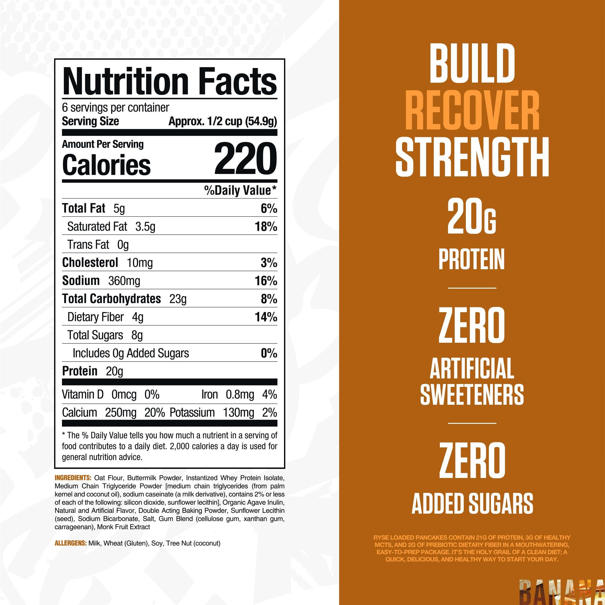 RYSE Up Supplements RYSE Loaded Protein Pancakes | Naturally Sweetened Protein Pancake Mix | Zero Added Sugars | 21g Protein & 3g Healthy MCTs | 6 Servings (Banana)