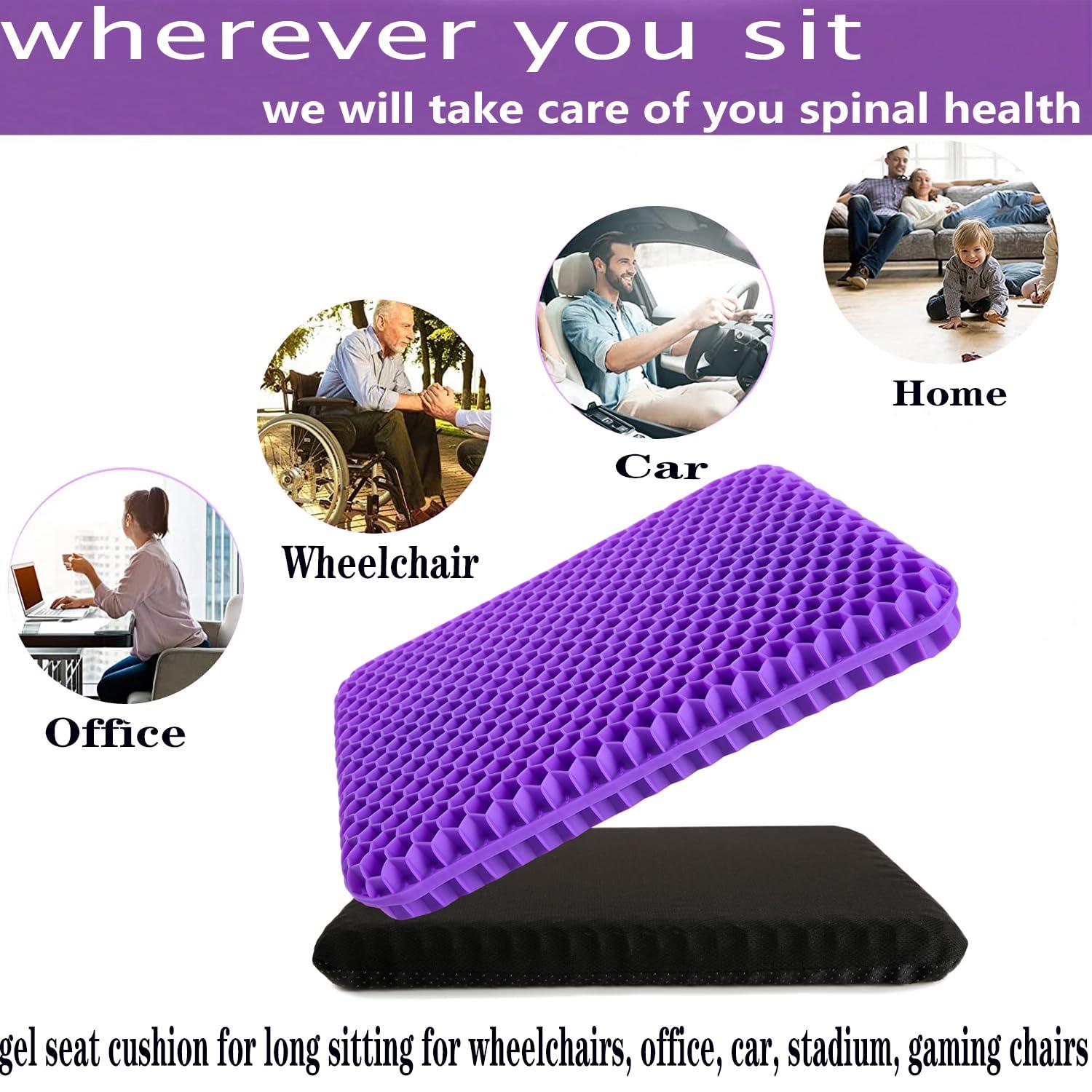 N\C NC Gel Seat Cushion for Long Sitting, Pressure Relief pad, Back, Hip, Sciatica, Tailbone Pain Relief Cushion, Use for The Car, Office, Wheelchair, Stadium Bleachers, Outdoor Travel .(Purple)