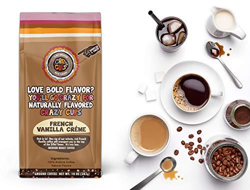 Crazy Cups Crazy Cups Flavored Ground Coffee, French Vanilla Creme, in 10 oz Bag, For Brewing Flavored Hot or Iced Coffee