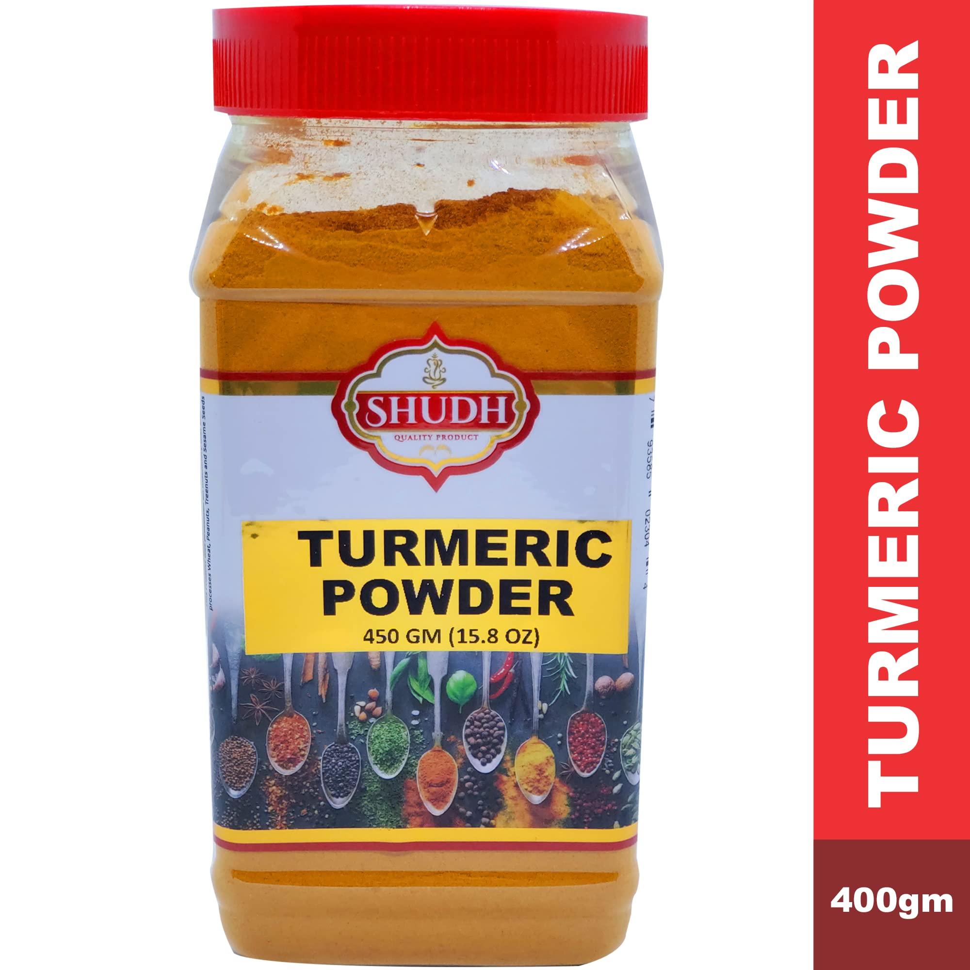 Indian Spice TURMERIC POWDER 450 GM JAR | Haldi Root Powder Spice, (High Curcumin Content) ~ All Natural | 100% Pure, Salt Free | Vegan | Gluten Friendly | NON-GMO | Indian Origin