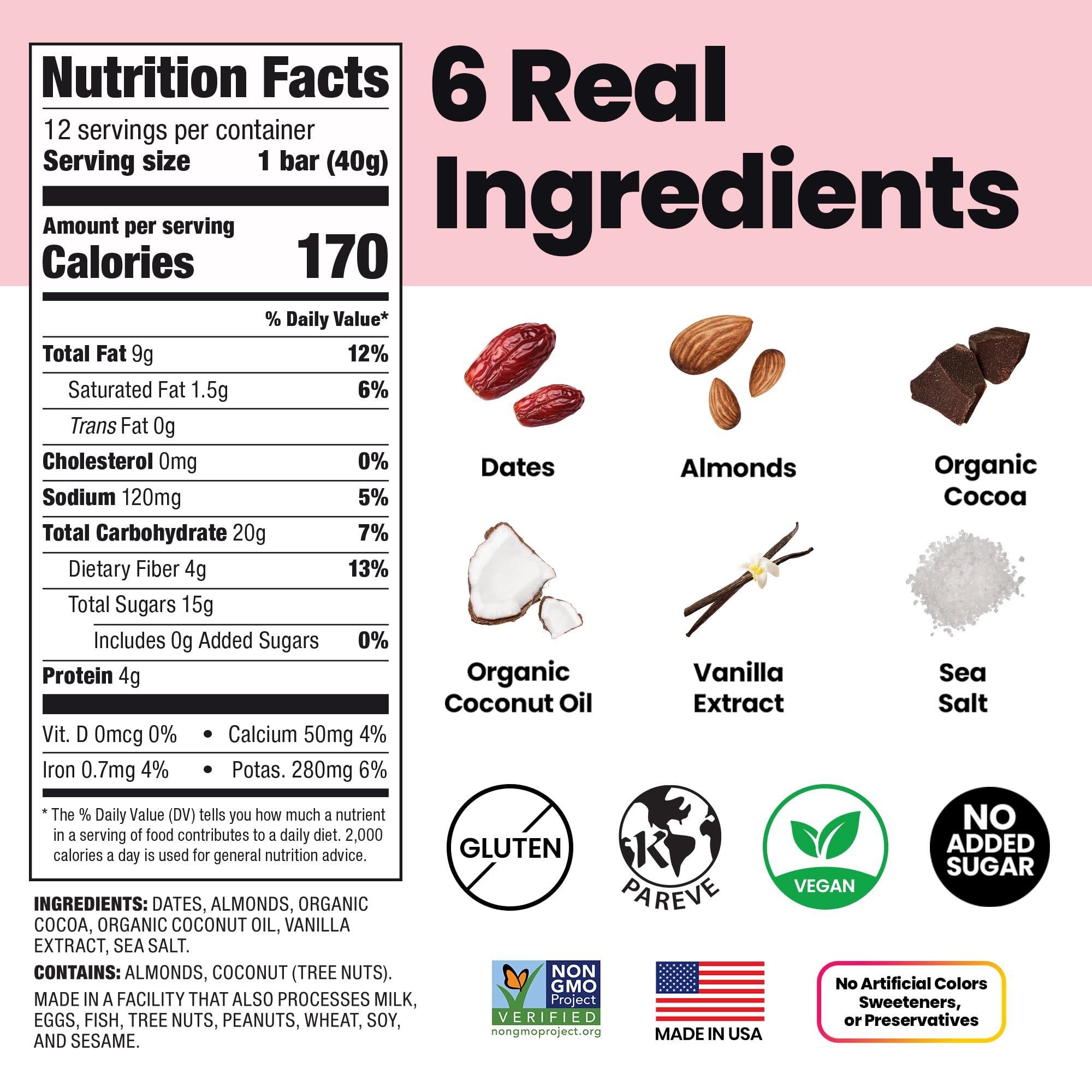 Bahamii Bahamii Nuts & Date Bars, Organic Healthy Snacks | 6-Pack | Gluten Free & 0g Added Sugar Low Calorie Snacks, No Preservatives, Plant Based, Kosher, Diabetic Snacks (12 Pack, Chocolate Almond (12 Pack))