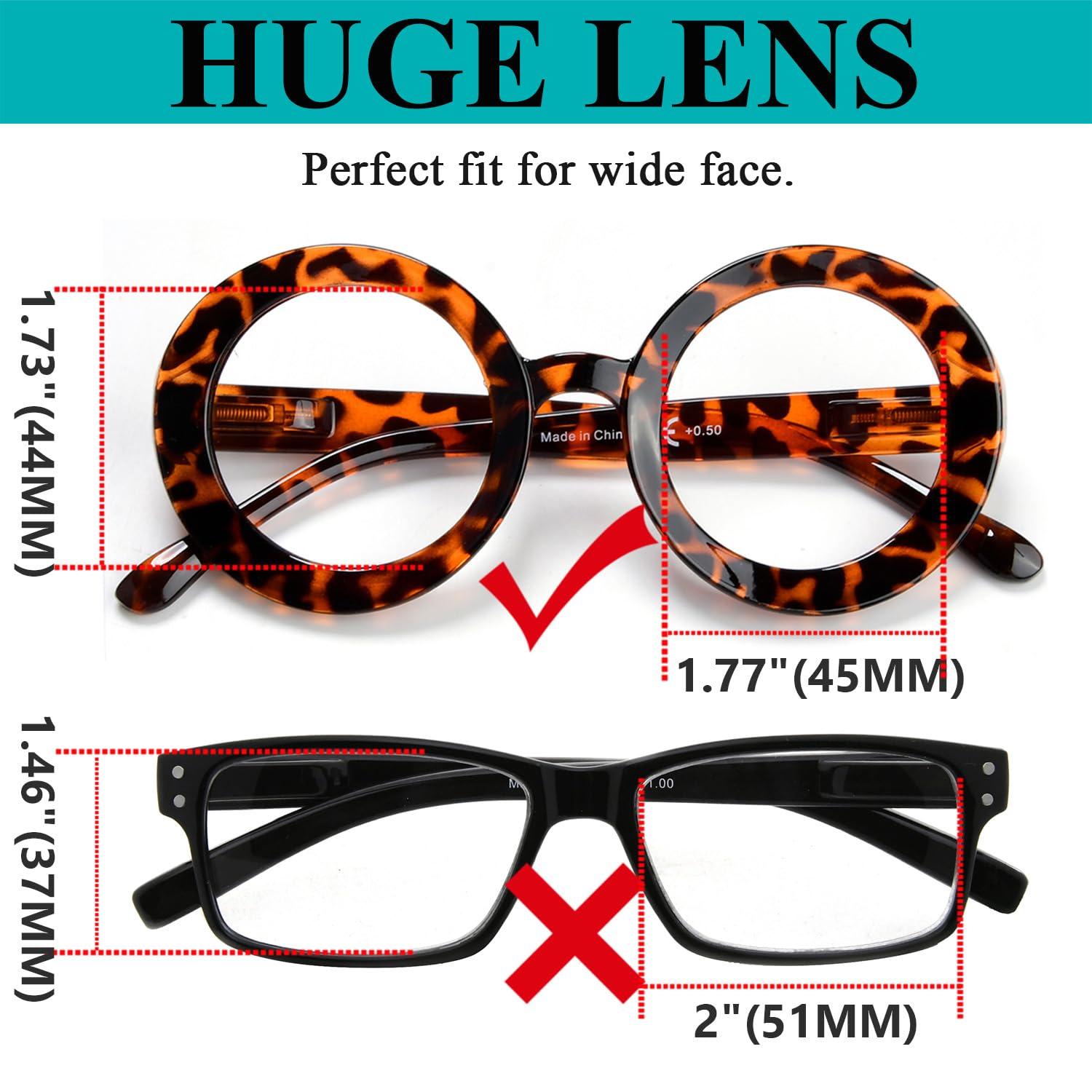 LUR LUR Oversized Round Reading Glasses for Women - 4 Pack Ladies Readers Large Frame +1.75