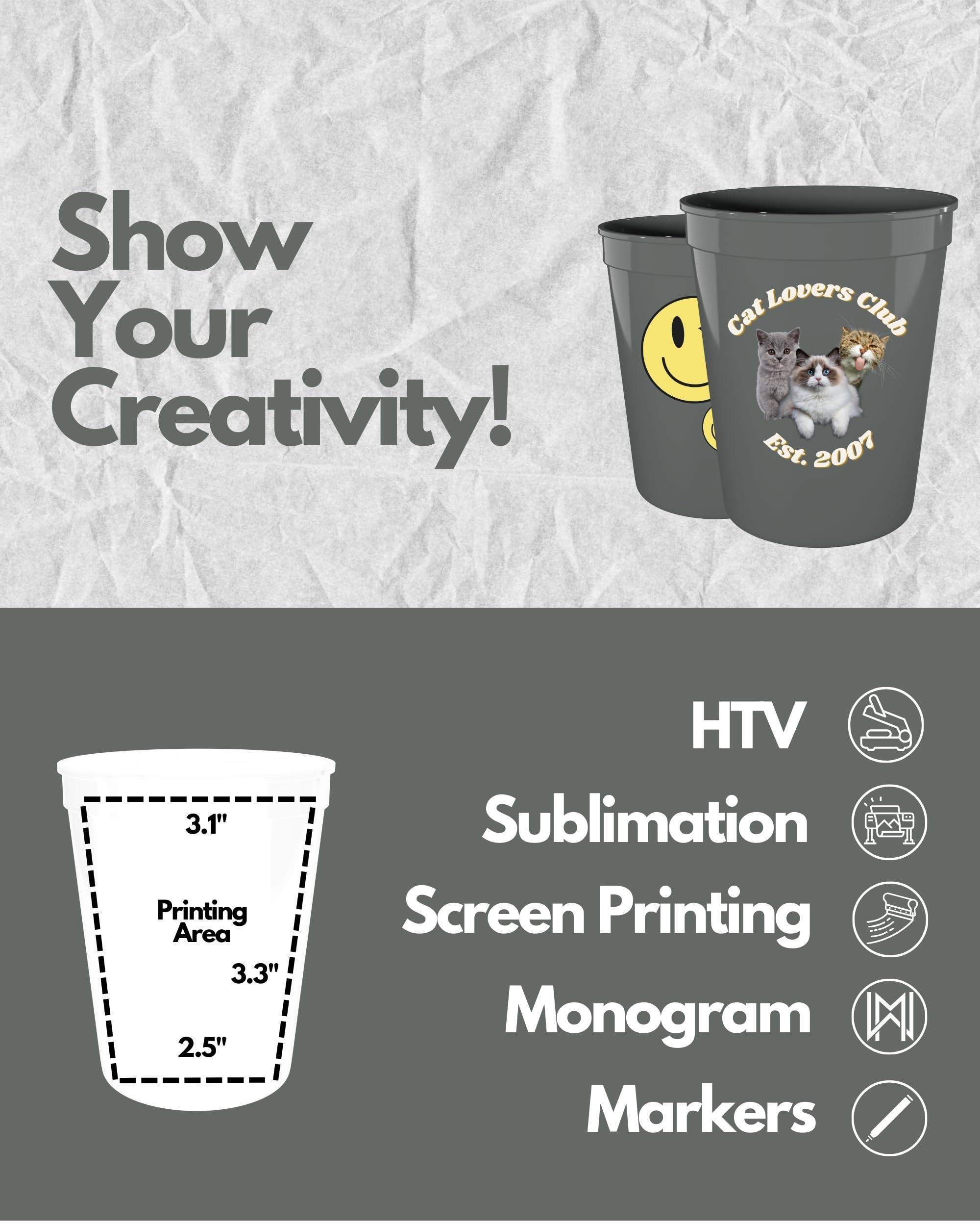 PartyPrints PartyPrints 16oz 100 Pack (Metallic Silver) Reusable Blank Plastic Cups, Colored Plastic Drinking Cups, Food-Grade Party Cups, Stackable Water Cups for Parties, Weddings, Events or DIY Projects