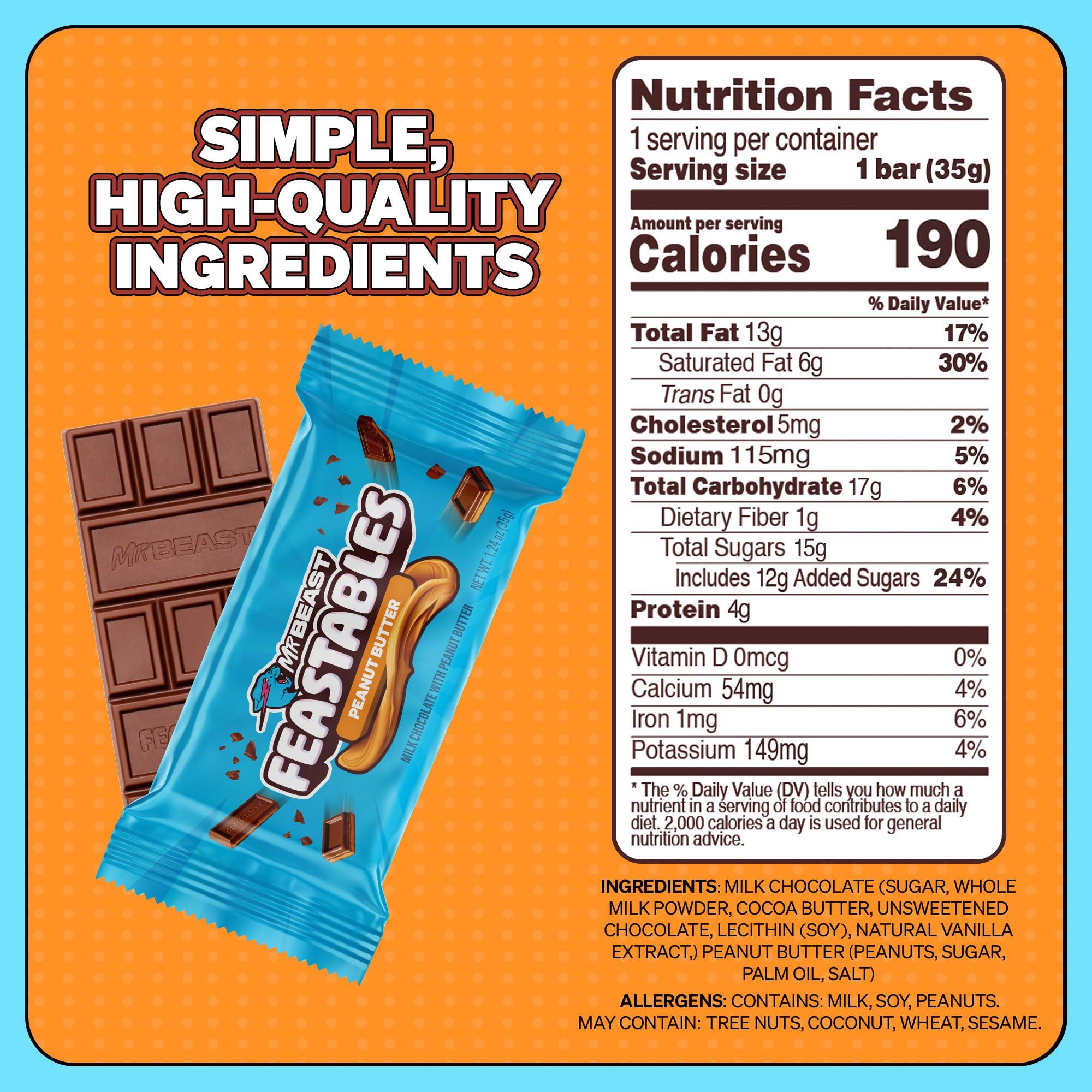 Feastables Feastables by MrBeast Peanut Butter Milk Chocolate Chocolate Bar, 1.24 oz (35g), 24 count