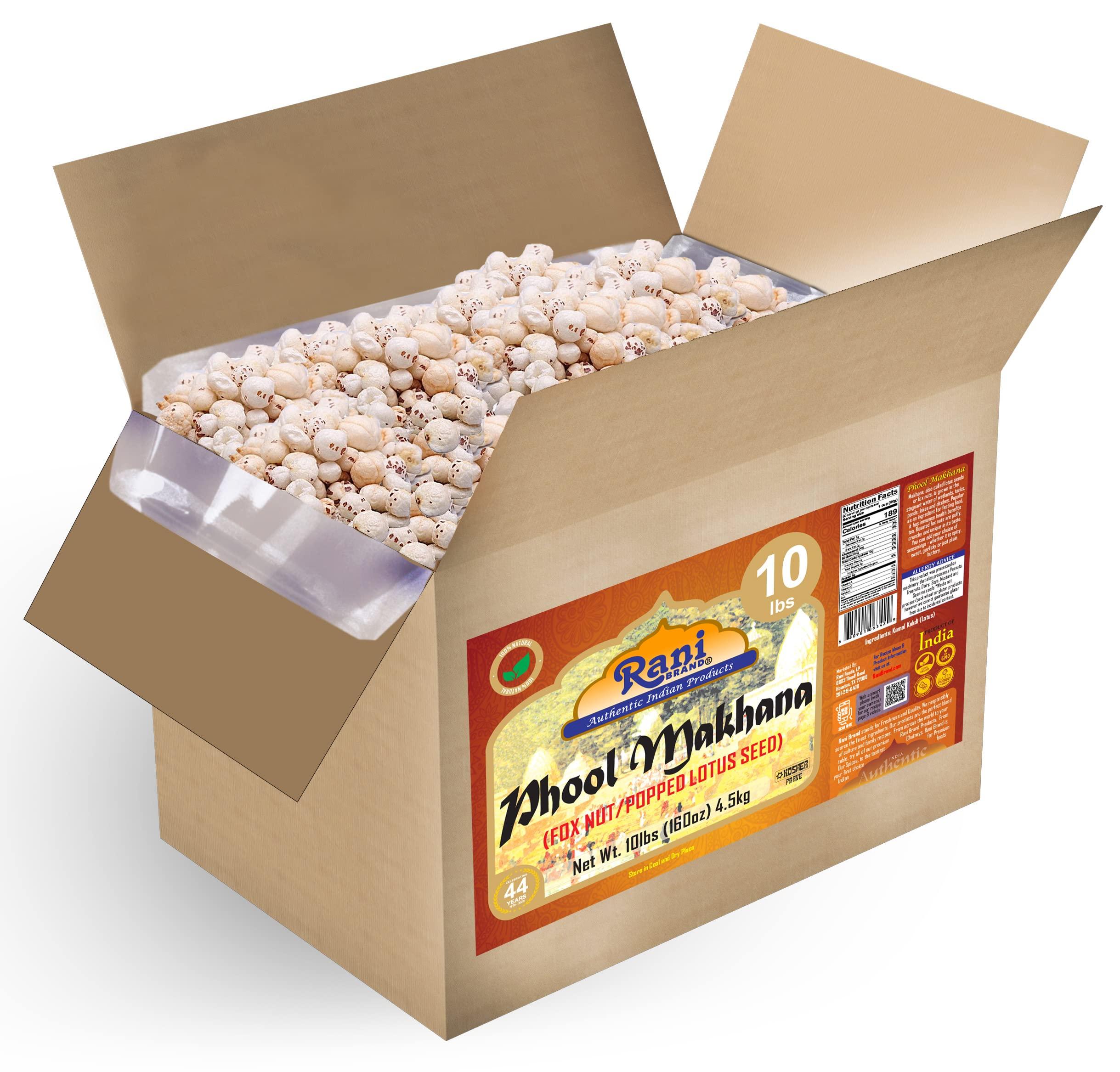Rani Brand Authentic Indian Products Rani Jumbo Phool Makhana (Fox Nut/Popped Lotus Seed) Plain Raw Uncooked 160oz (10lbs) 4.54kg Bulk Box ~ All Natural | Vegan | No Colors | Gluten Friendly | NON-GMO | Indian Origin