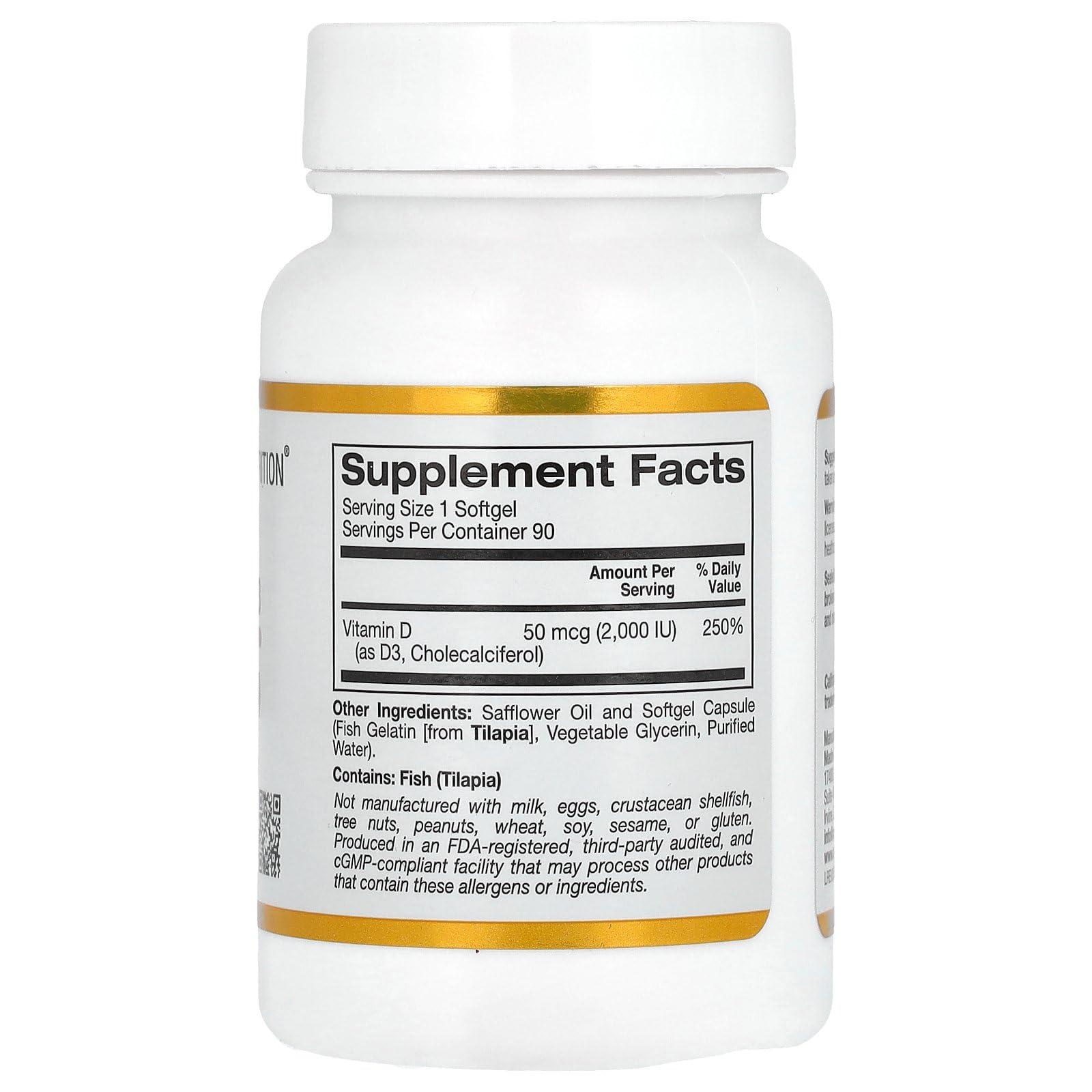 California Gold Nutrition California Gold Nutrition Vitamin D3, 50 mcg (2,000 IU), 90 Fish Gelatin Softgels