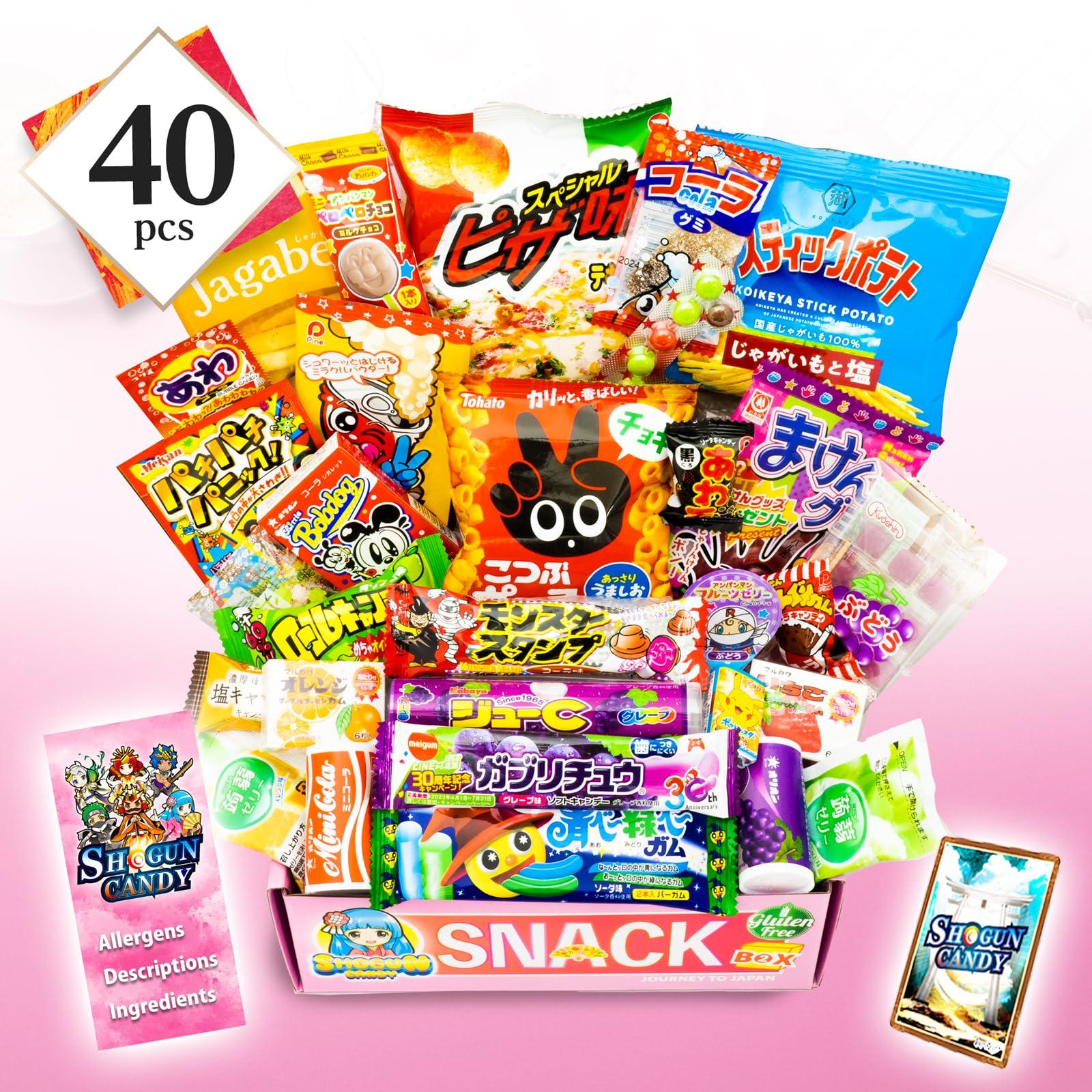 SHOGUN CANDY SHOGUN CANDY, 40Pcs Japanese Snacks and Japanese Candy, Popin Cookin Japanese Snack Box, Kawaii Dagashi Box, (HIME(Gluten free))