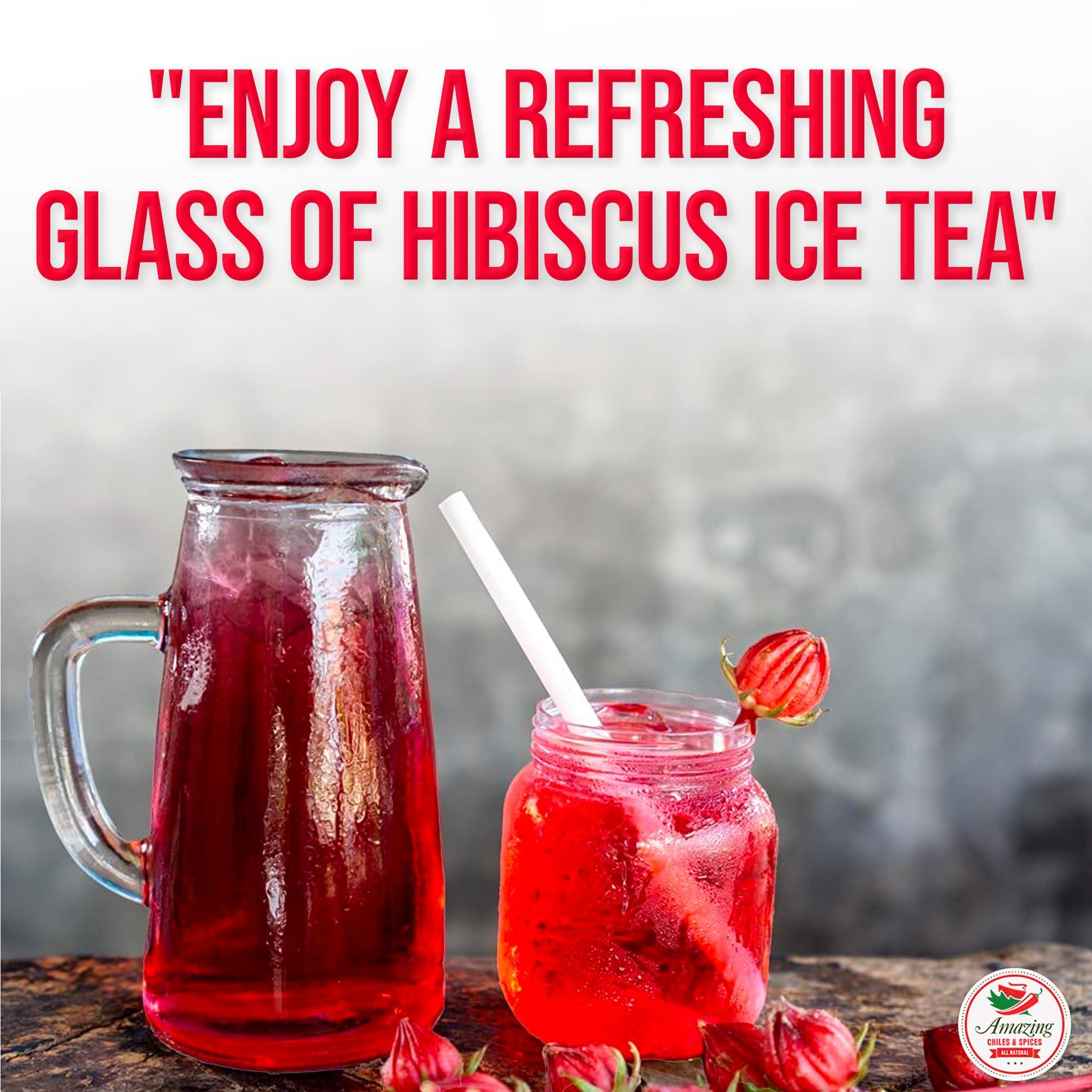 Amazing Chiles & Spices Hibiscus Flowers 2lb (32oz) – All Natural, Triple Cleaned - Whole Soft Flowers and Petals - Flor de Jamaica. Great for Hot or Iced Tea and Agua Fresca. By Amazing Chiles and Spices