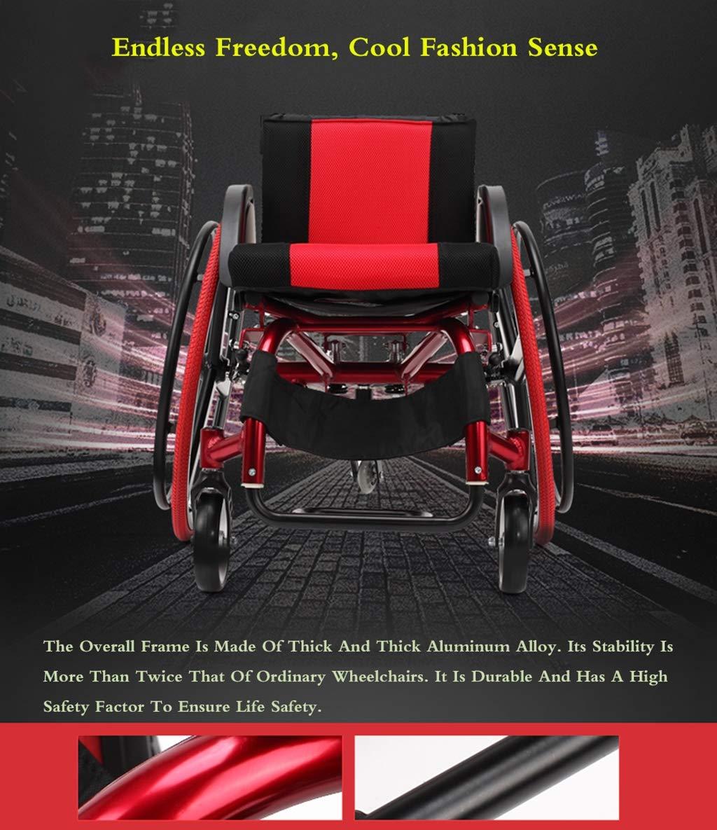 Mustbe Strong Mustbe Strong Lightweight Aluminum Alloy Wheelchair with Handbrakes and Quick Release Rear Wheels Shock Absorber Folding Trolley Disabled Elderly Driving