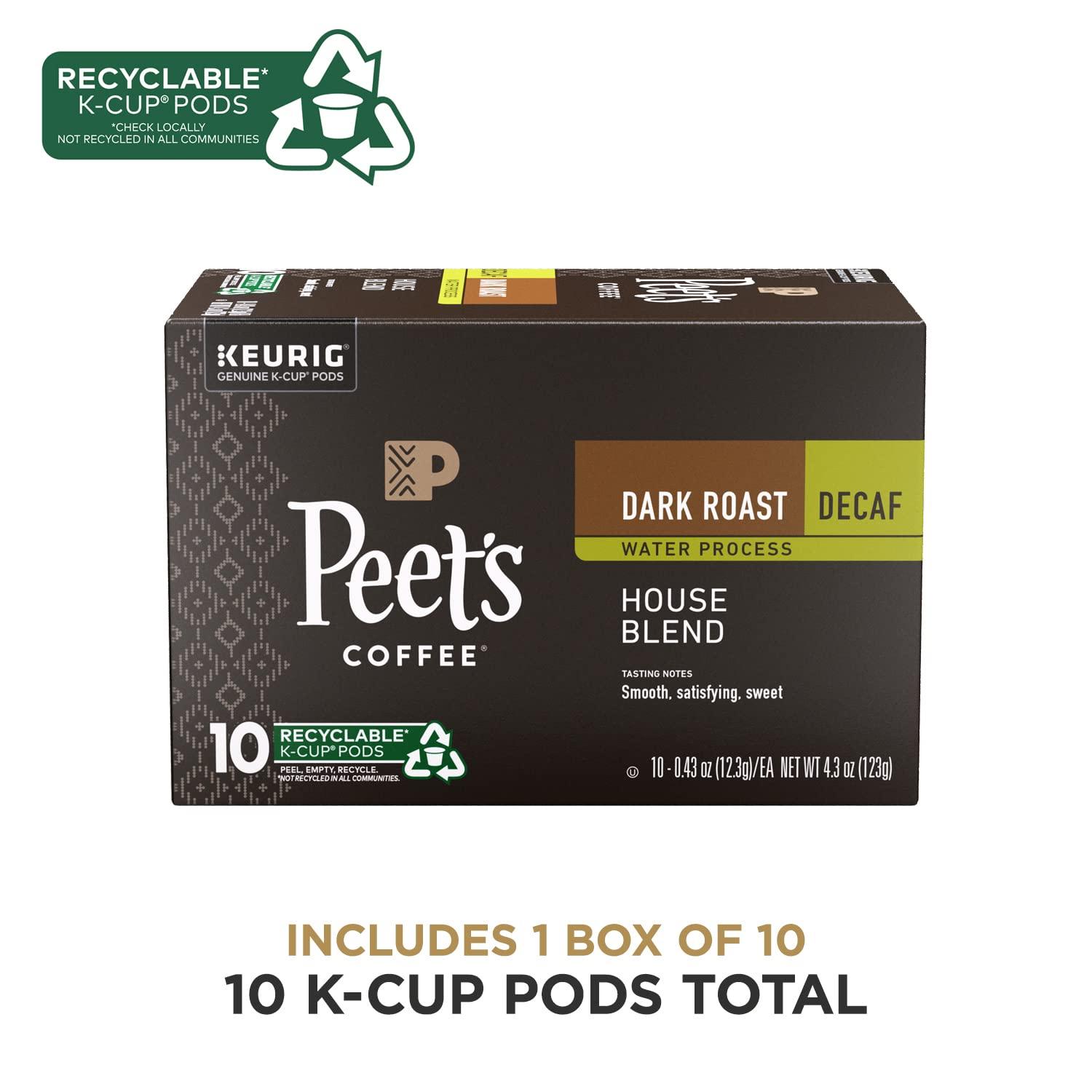 Peet's Coffee Peet's Coffee, Dark Roast Decaffeinated Coffee K-Cup Pods for Keurig Brewers - Decaf House Blend 10 Count (1 Box of 10 K-Cup Pods) Packaging May Vary