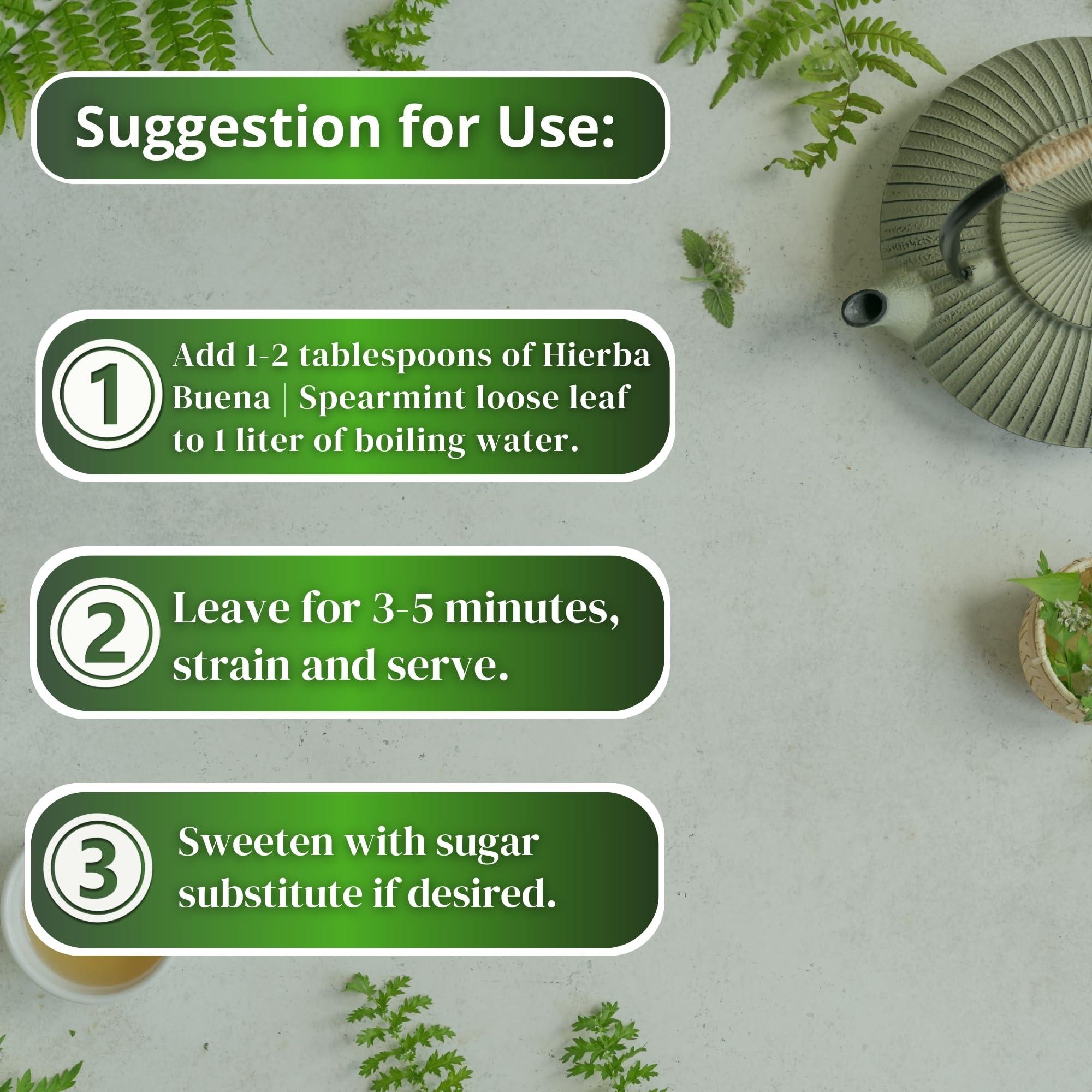 Hanan Hanan Spearmint Tea Loose Leaf (Hierba Buena) 1.1 oz (30 g) - Dried Peppermint Leaves (Mentha Spicata) Plant Leaves from Peru