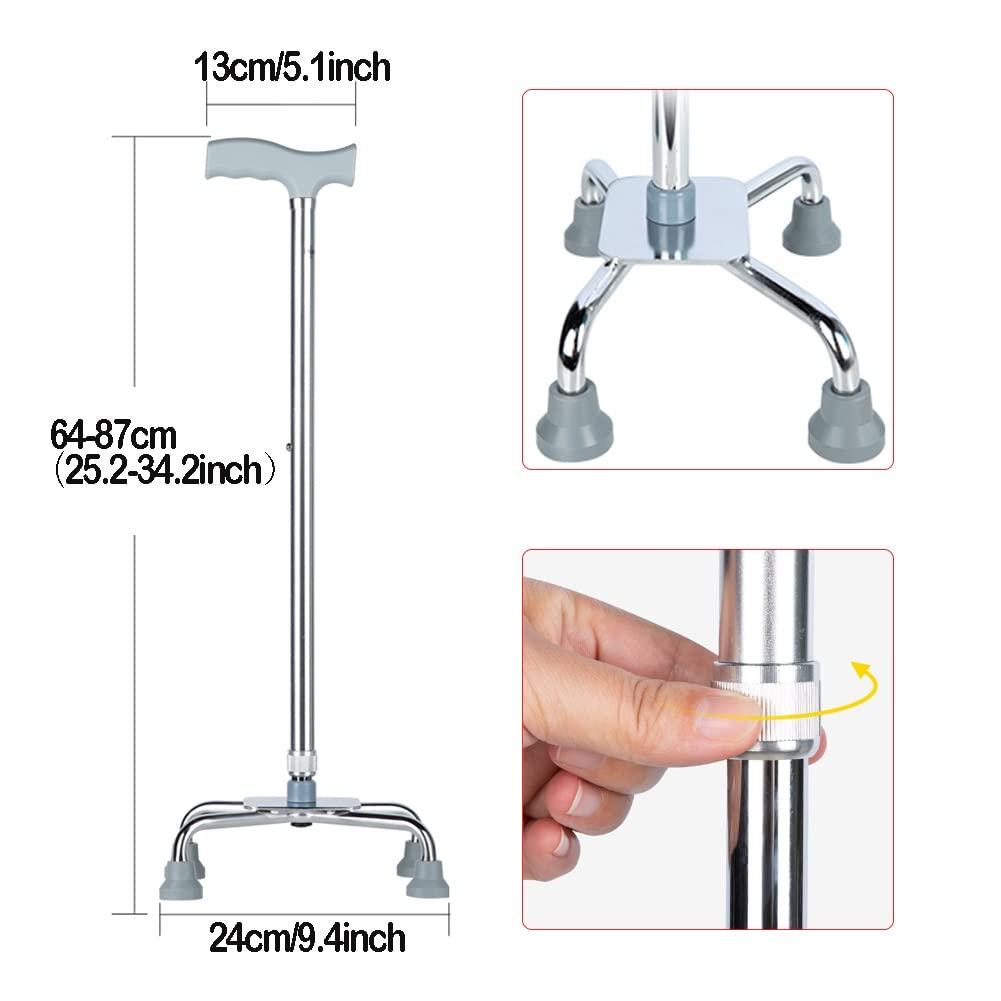 NineLife Basics Adjustable Quad Cane, Free Standing Walking Cane, Walking Sticks for Men, Women, Seniors and Disabled, 1 Unit