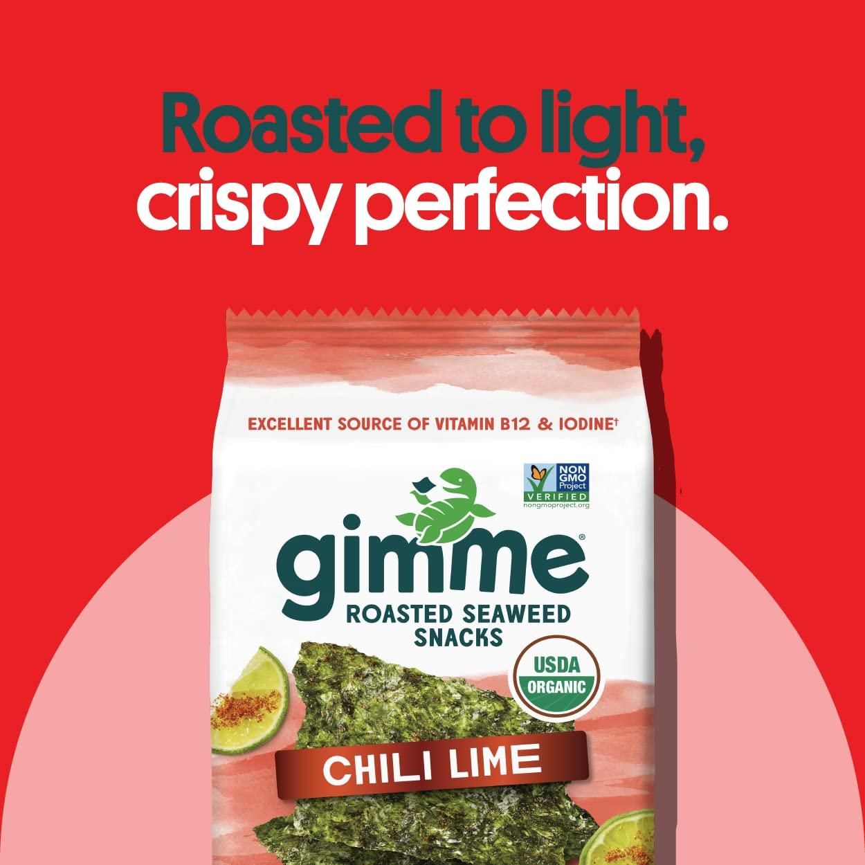 gimMe Gimme Seaweed Organic Premium Roasted Seaweed Snacks, Chili Lime, 6 Count, Keto, Vegan, Gluten-Free, Great Source of Omega3s and Iodine, Healthy On-The-Go Snack for Kids and Adults