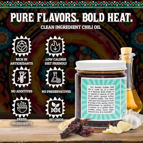Hot Mama Salsa Hot Mama Salsa Smoky Coffee Chili Oil A Chili Oil Rich in Antioxidants, Low Calorie, No Preservatives, Additives, or GMOs Perfect for Mushrooms, Shrimp, Veggies, Soups, Pastas, Eggs 9 fl oz