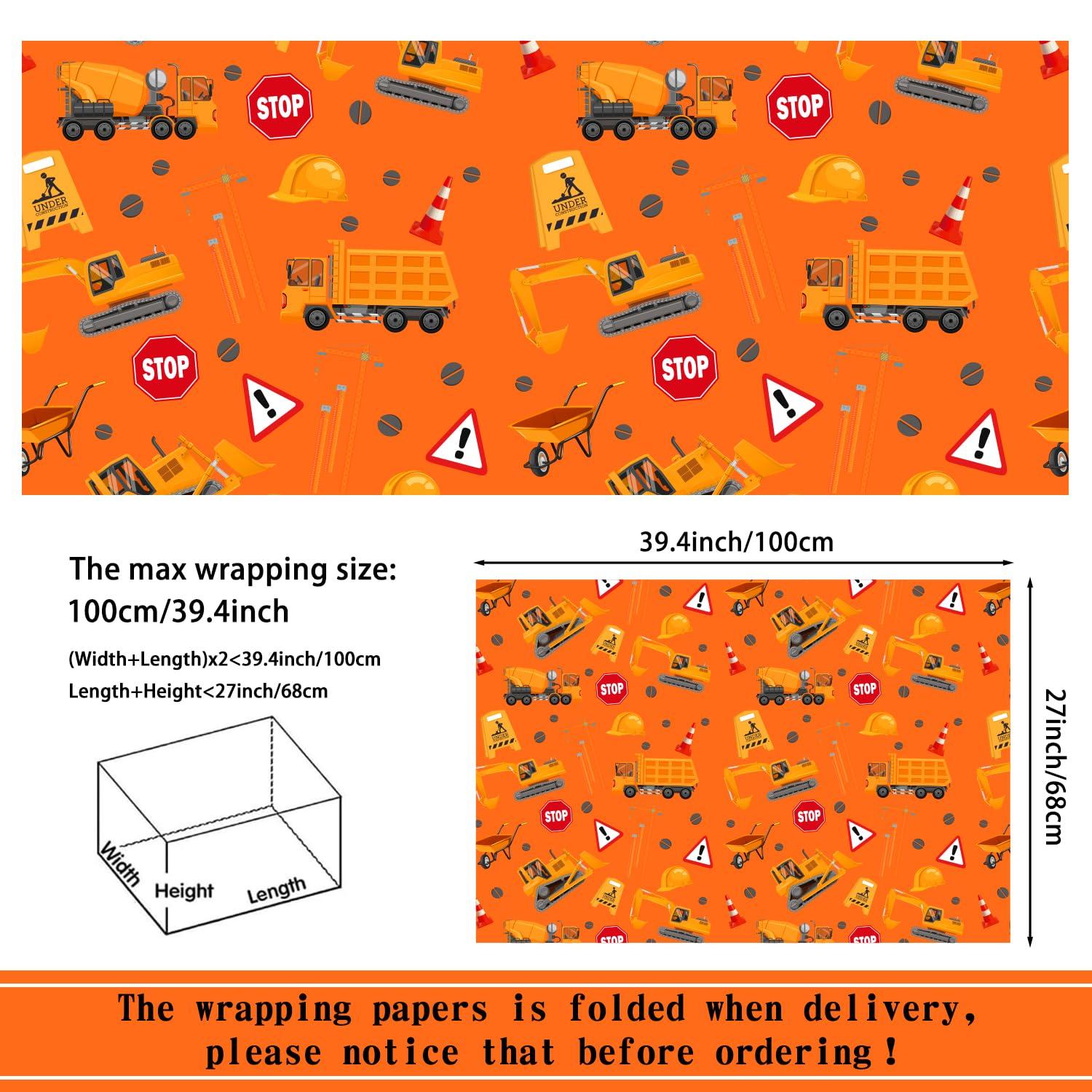 Mpanwen Mpanwen Construction Wrapping Paper for Boys Kids, 8 Sheets Large Truck Gift Wrap Tractor Wrapping Paper for Christmas Birthday Holiday - 27 x 39.5 Inches Per Sheet