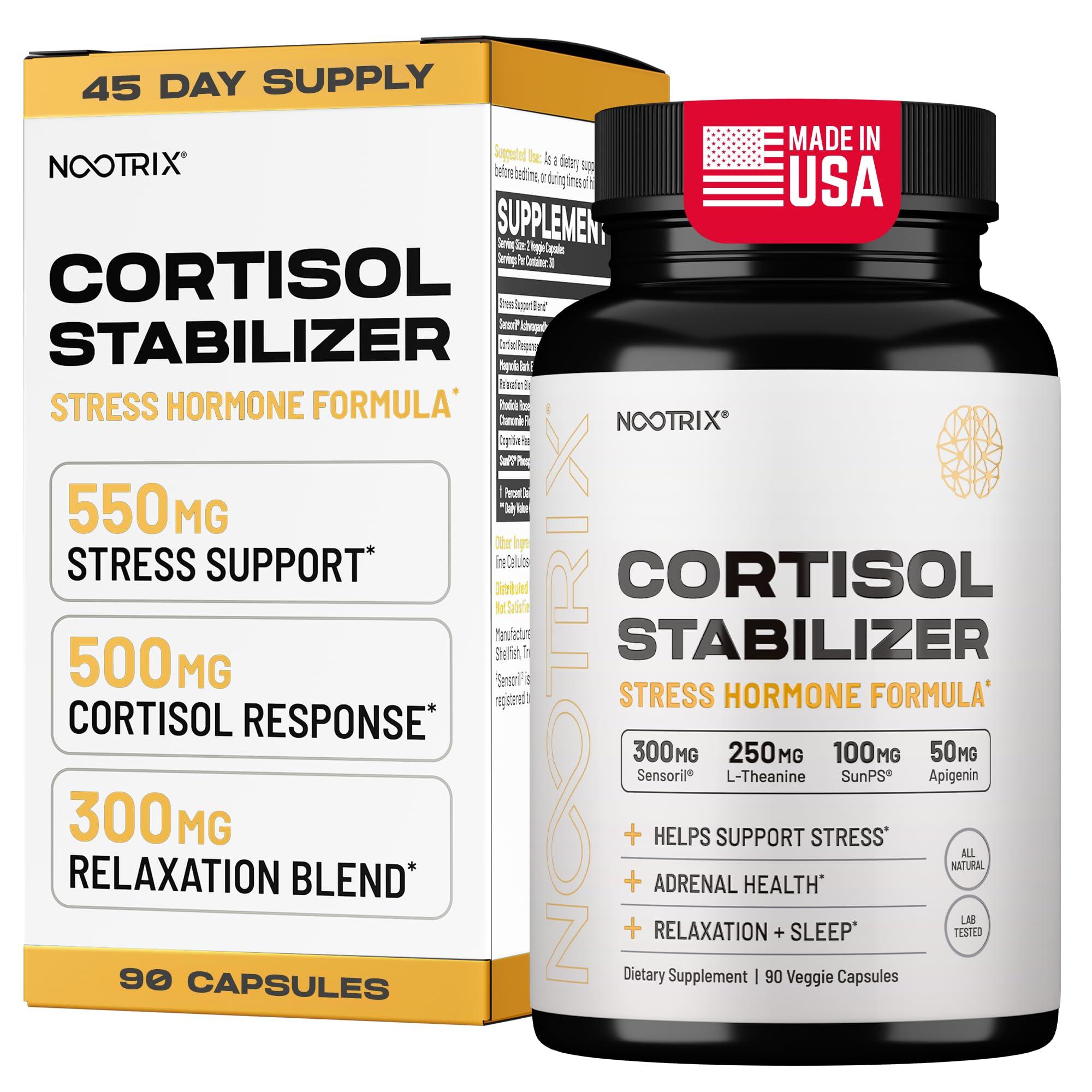 Nootrix Nootrix Cortisol Manager and Stabilizer Supplement | Supports Deep Sleep & Relaxation | Cortisol Supplement with Ashwagandha, L-Theanine, Rhodiola Rosea Extract & Apigenin | 90 Vegan Capsules