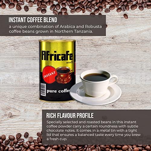 AFRI TEA & COFFEE BLENDERS 1963 AFRICAFE - Organic Instant Coffee - Tanzania - 100% Arabica and Robusta - 250g Metal Tin