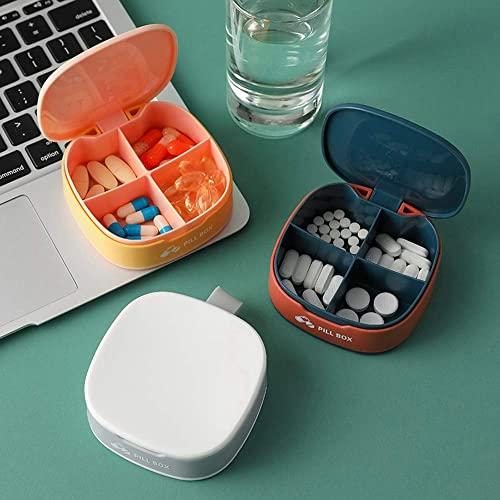 Meeybeey Small Pill Box, 4 Compartment Travel Pill Organizer Moisture-Proof Small Pill Box Pocket Wallet Daily Pill Box Portable Medicine Vitamin Holder Container (Blue)