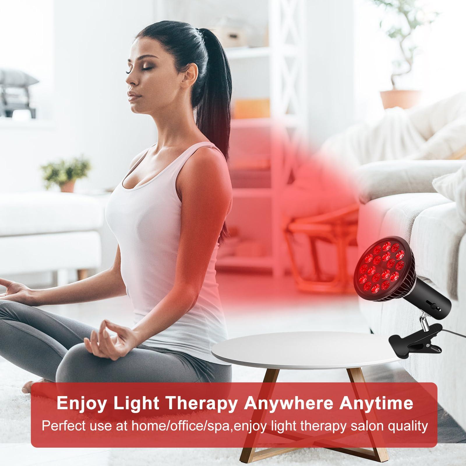 aswaysun Red Light Therapy Bulb with Adjustable Socket Clamp, 18 LEDs Red Light Therapy with Lamp Holder for Body and Face with 660nm Red and 850nm Infrared Light Therapy Device for Skin Care Pain Relief