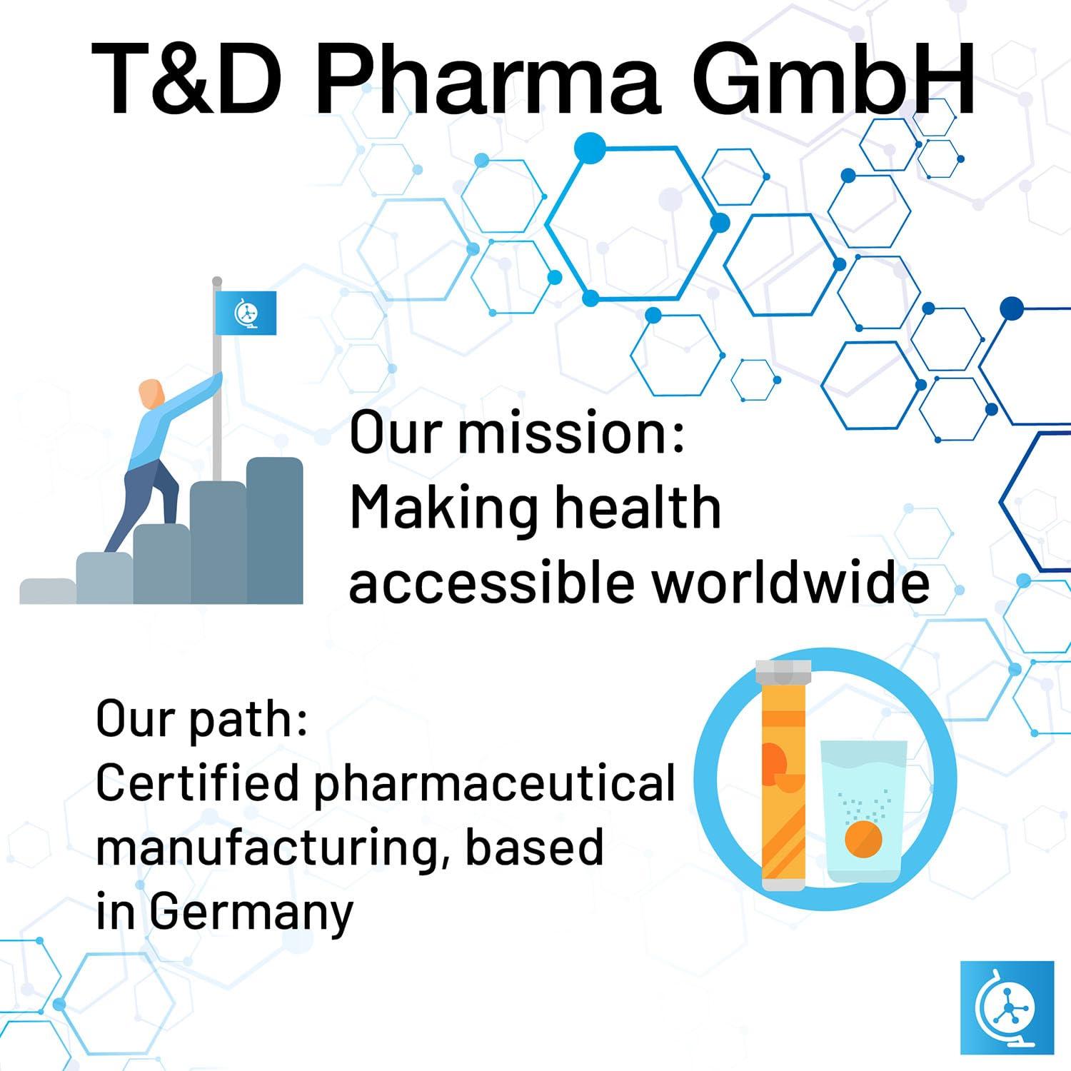 T&D T&D German Multvitamin + Minerals 10 Vitamins 2 Minerals - 40 Vegan Drink Effervescent Tablets - Pomegranate Flavor - Made in Germany