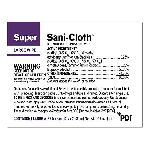SANI CLOTH Germicidal Disposable Cloth Wipes, Large Wipes, 5\"x8\", 50 Individually Wrapped