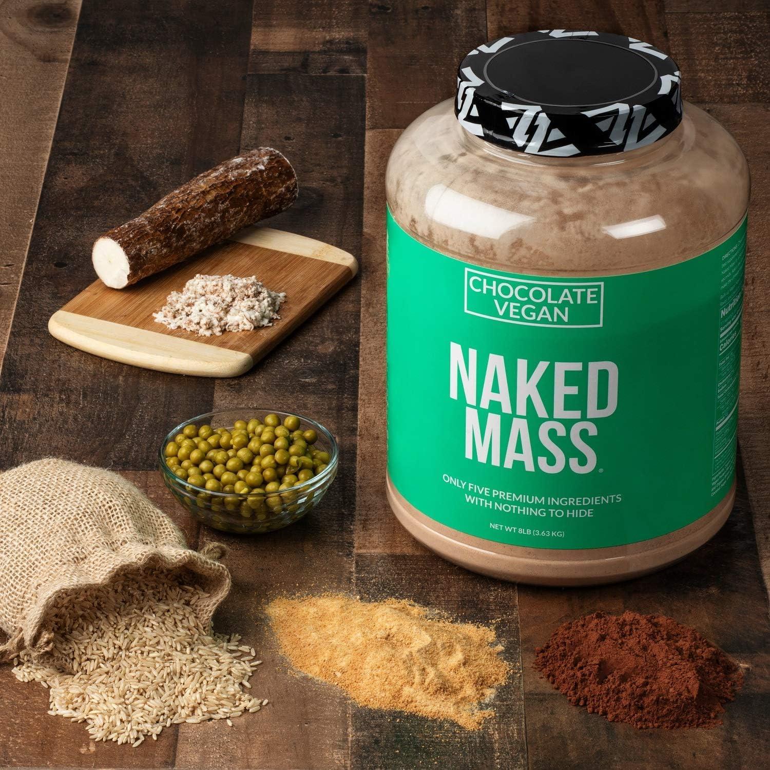 NAKED nutrition NAKED Mass - Chocolate Vegan Weight Gainer - 8Lb Bulk, GMO Free, Gluten Free, Soy Free & Dairy Free. No Artificial Ingredients - 1,280 Calories - 11 Servings