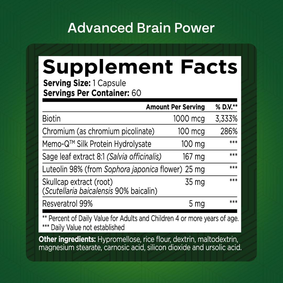 GREEN VALLEY NATURALS GREEN VALLEY NATURALS - Advanced Brain Power - Supports Healthy, Normal Brain Function, Focus and Concentration, clinically formulated to Support Healthy Brain Clarity. (1 Bottle, 60, Count)