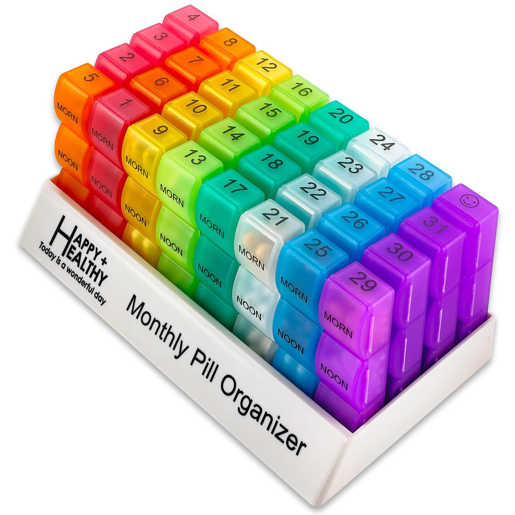 MEDca Month Pill Box Organizer - 3-Times-A-Day | Morning-Noon-Night - 30 Day Pill Case with 32 Daily Compartments for Vitamins, Supplements, Medication - Travel Monthly Pill Organizer 3 Times A Day