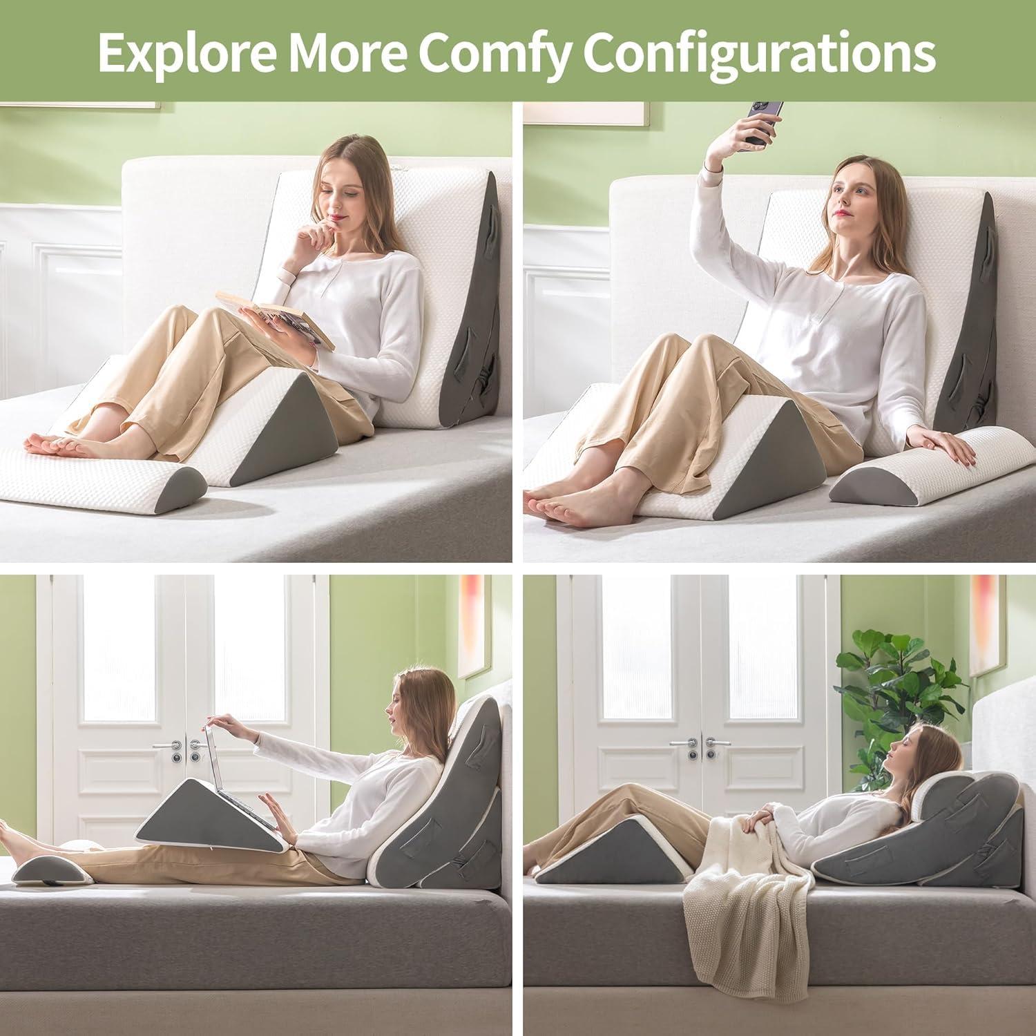 WEUP 4pcs Orthopedic Bed Wedge Pillow Set, Post Surgery Pillow with Vacuum Bags, Memory Foam Wedge Pillows for Back, Neck & Leg Pain Relief, Adjustable Bed Wedge Pillows for Sleeping, Acid Reflux