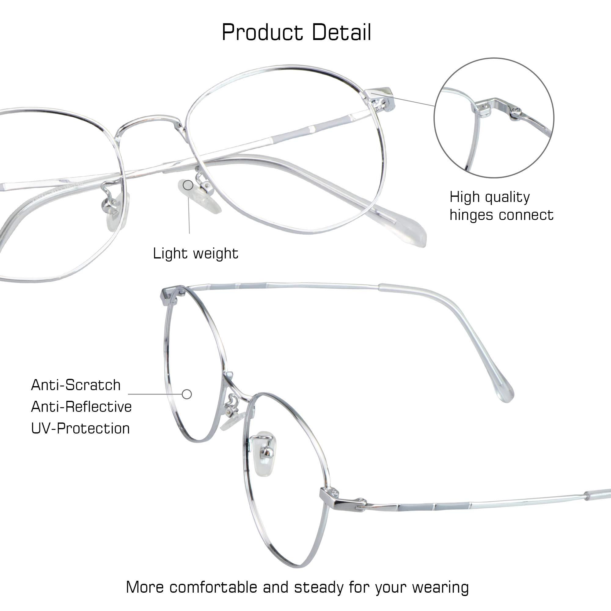 VisionGlobal VisionGlobal Blue Light Blocking Glasses for Computer Reading, Anti Glare Lenses Help Reduce Eye Strain and Fatigue, For Men/Women (Silver, 1.25 Magnification)