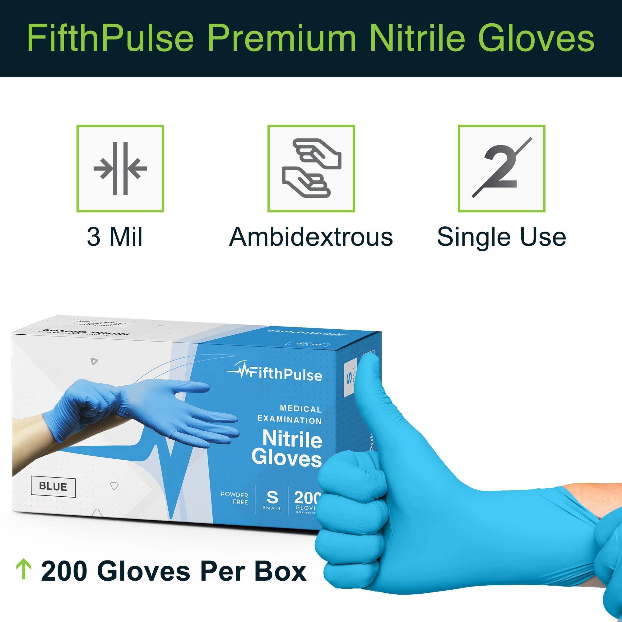FifthPulse Blue Nitrile Disposable Gloves Large, 200 Count - Latex Free Medical Gloves, Dental and Surgical Grade - Powder Free Rubber Gloves