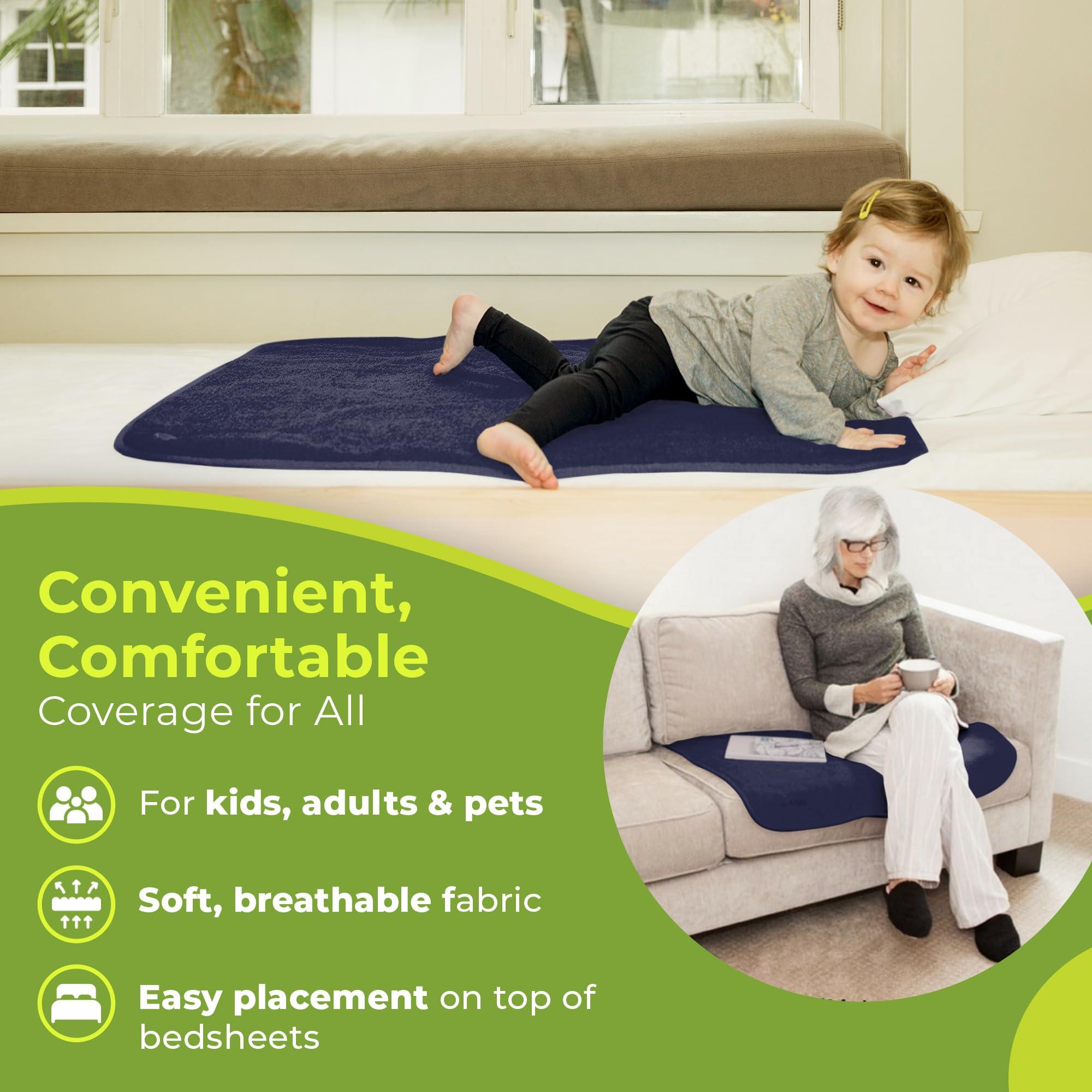 PeapodMats PeapodMats Bedwetting & Incontinence Waterproof Bed Mat - Reusable Underpad. Secure Placement & Breathable. Washable. Enviro Friendly 3x3 (Navy Blue) Mattress Protector & Pee Pad for Kids & Adults