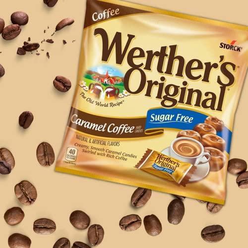 Sweetzo Werther's Original Caramel Coffee Sugar Free Hard Candies, Individually Wrapped Snacks for Adults, Gift Basket Stuffers, Pack of 2, 2.75 Ounces