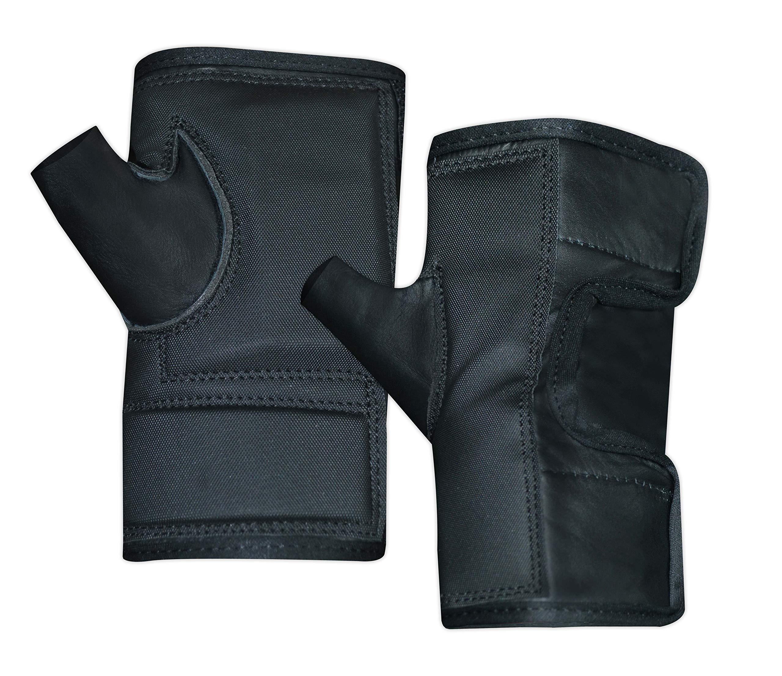 Prime Sports Prime Sports Wheelchair Gloves Leather Fingerless Protective Gear Mobility Quad-Push Gloves Full Open Easy Adjustable Palm Padded Gloves (Black, Small)